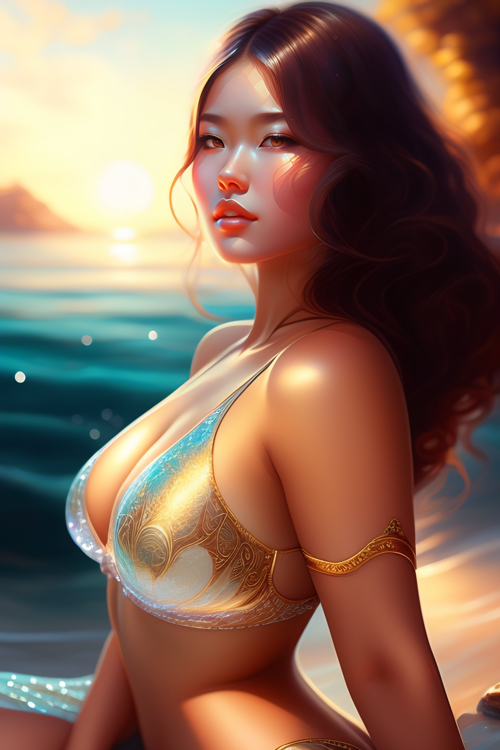 Lexica - A beautiful Plump goddess girl wear transparent bikini,sitting,pretty  face,key art, fantasy illustration, award winning, intricate detail re