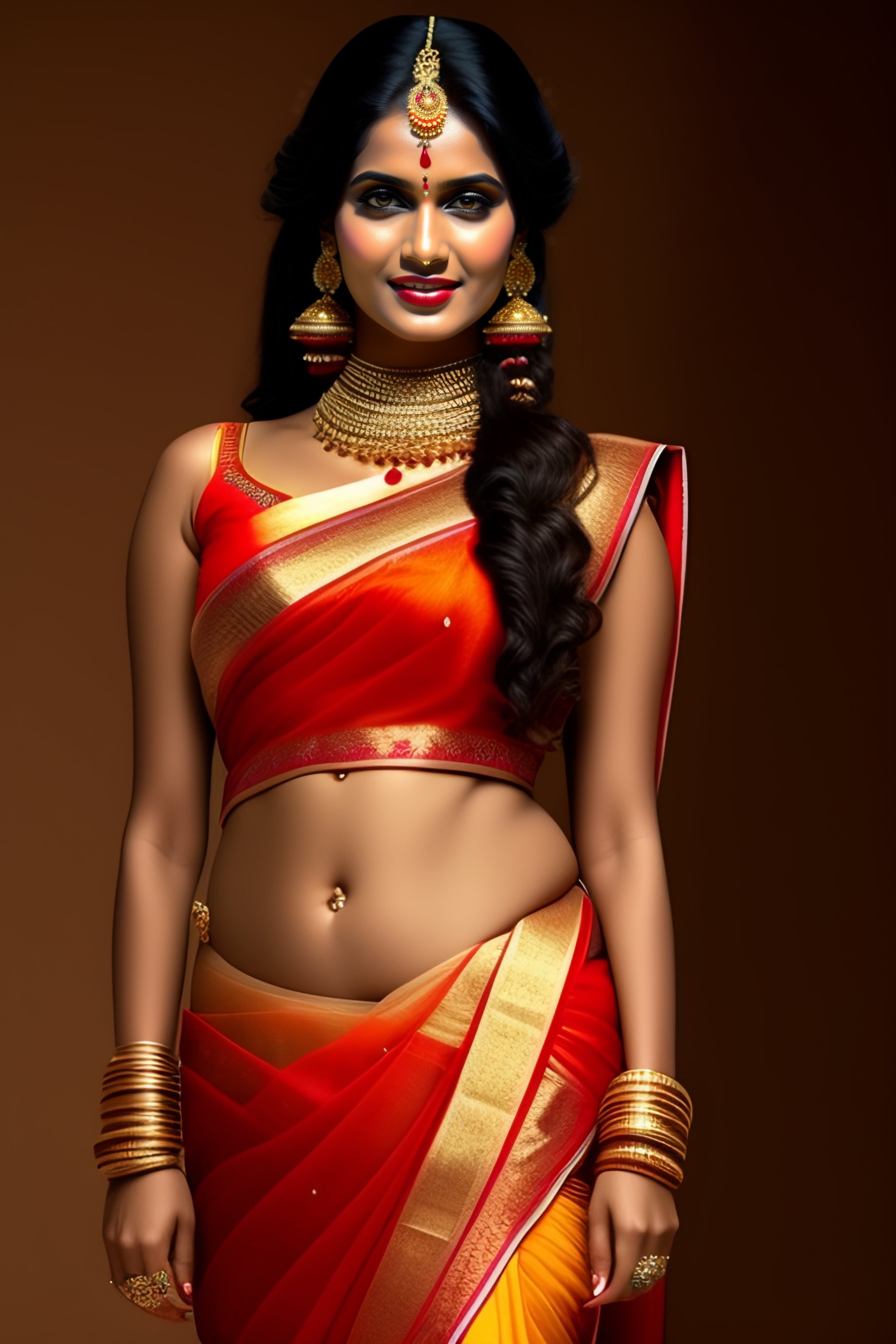 Lexica - Young north indian woman in a saree, massive downblouse