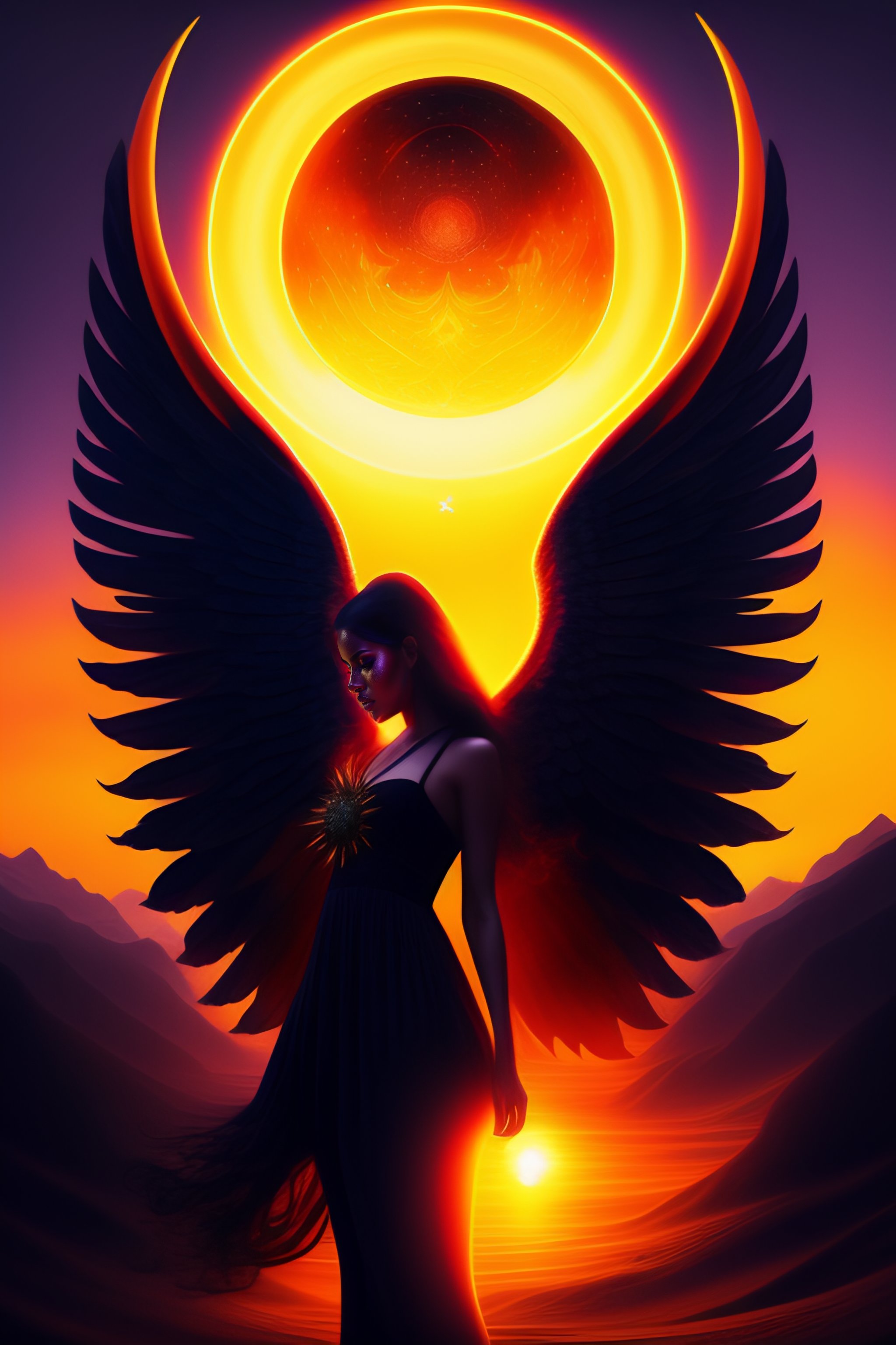 Lexica - Angel wings hell black magic sun