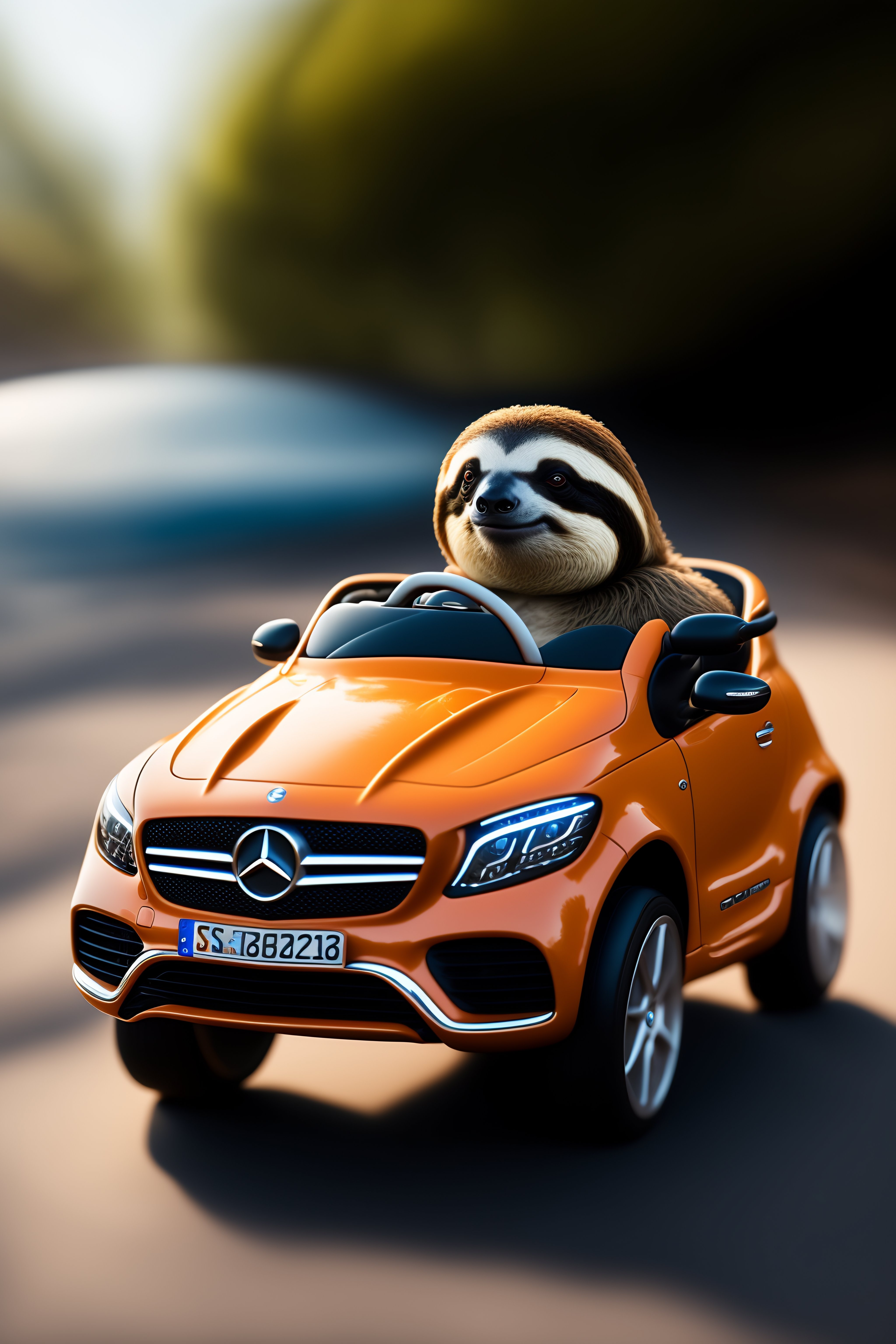 Lexica - A sloth driving a mercedes