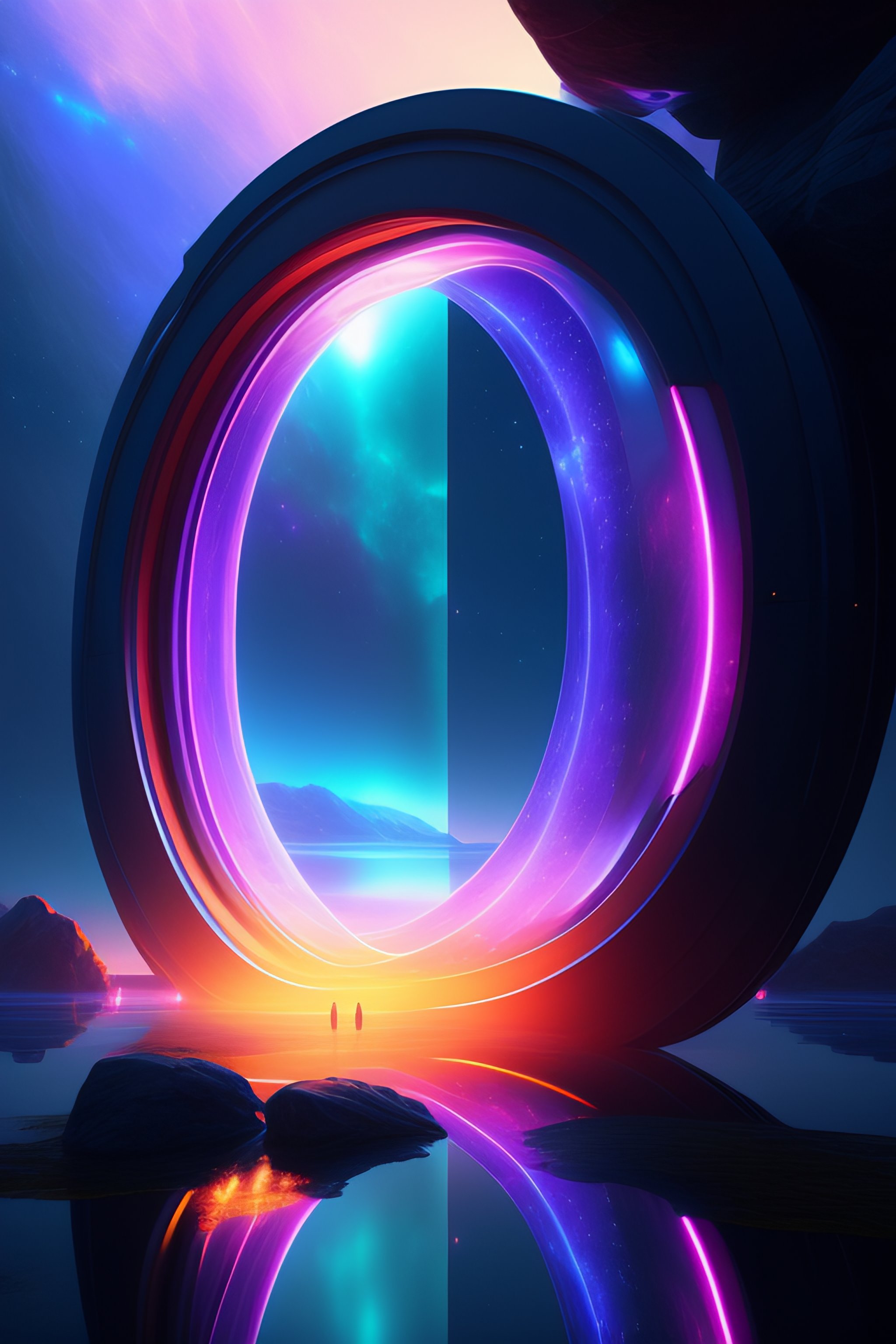 Lexica - Cyberpunk Portal Round Gate, Star Sky Neon Portal Cosmos 