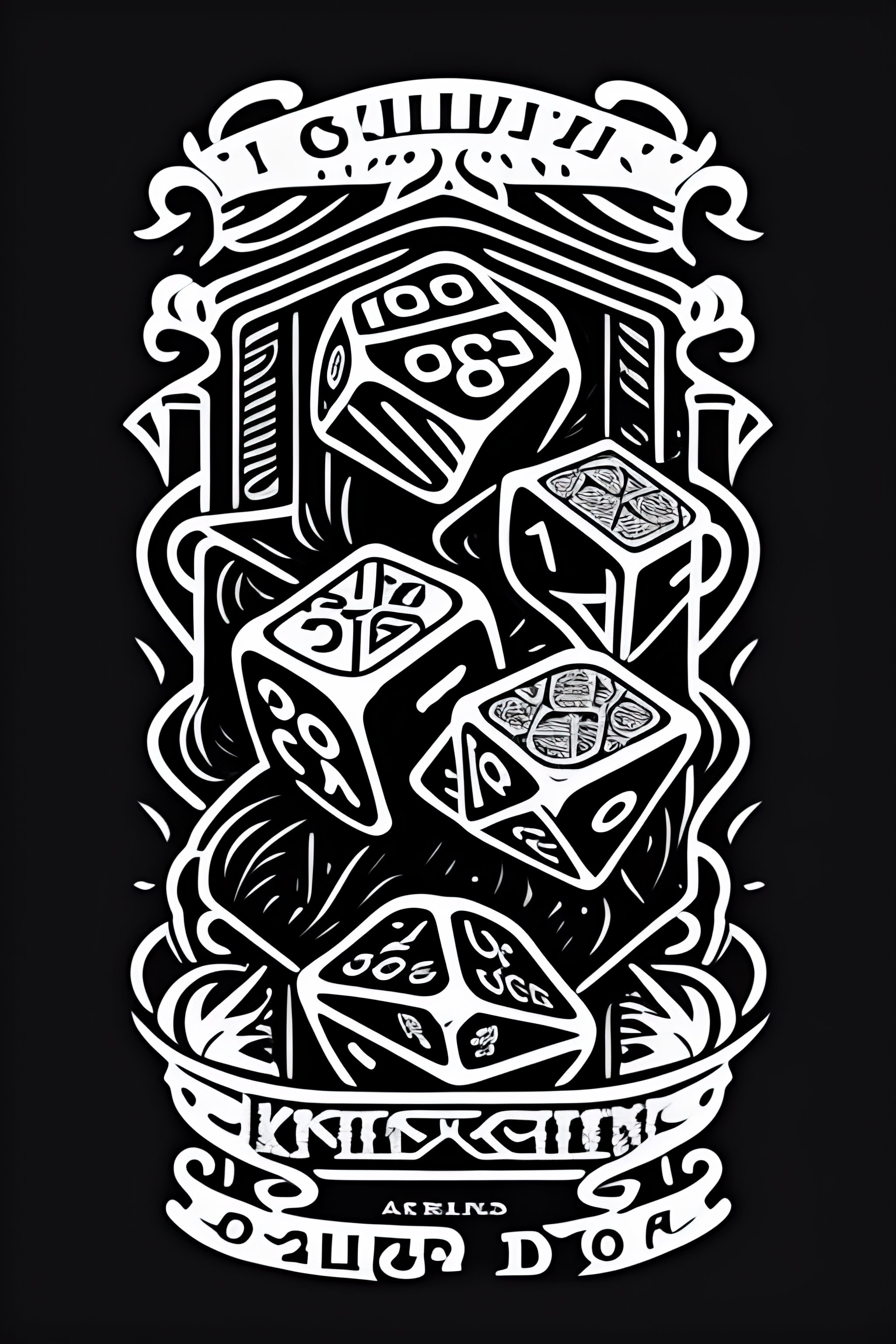 Lexica - Skeletal hands holding d20 dice, 80s style, vector , retro ...