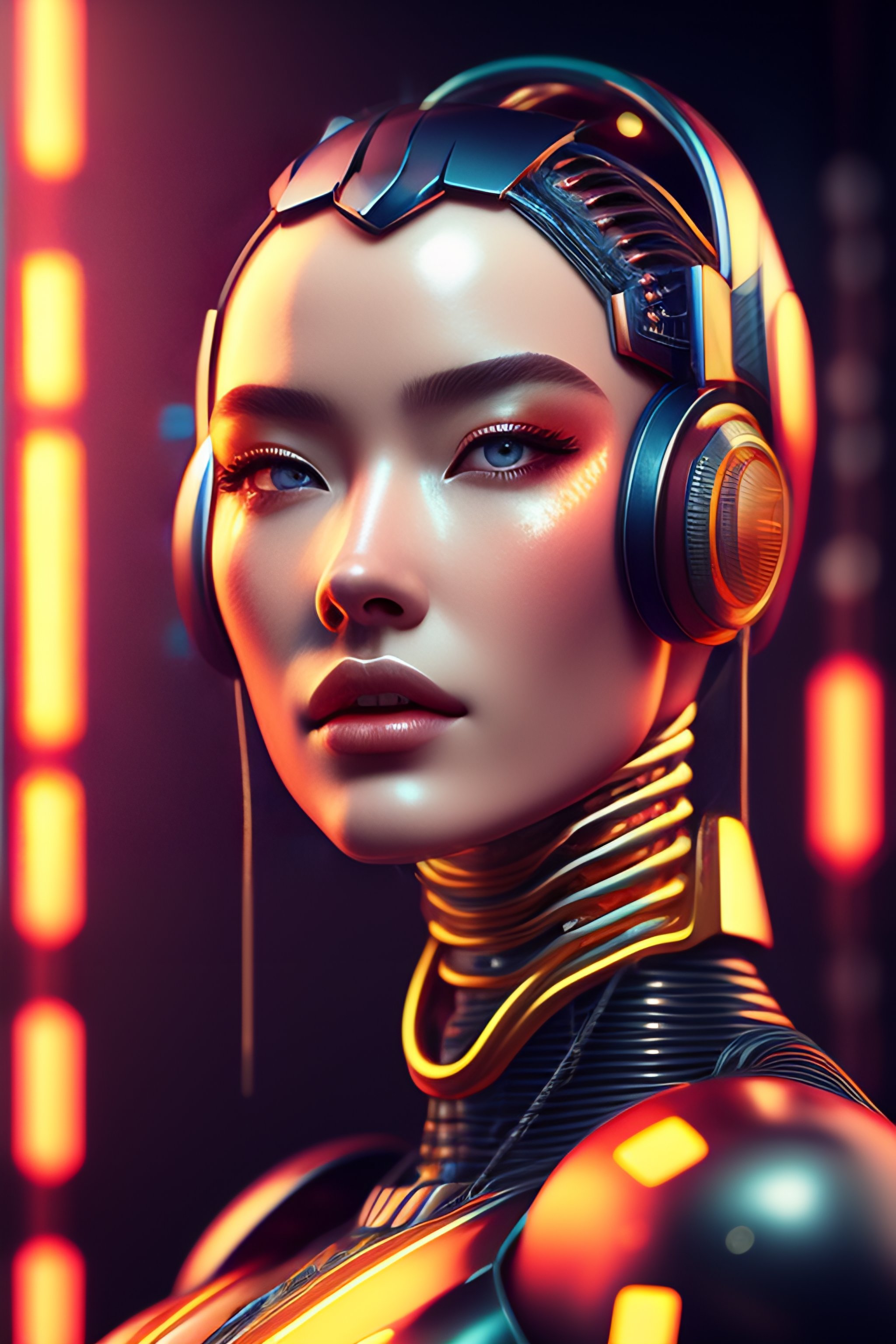 Lexica - Portrait of a robot girl, enormous lips, transparent neck ...