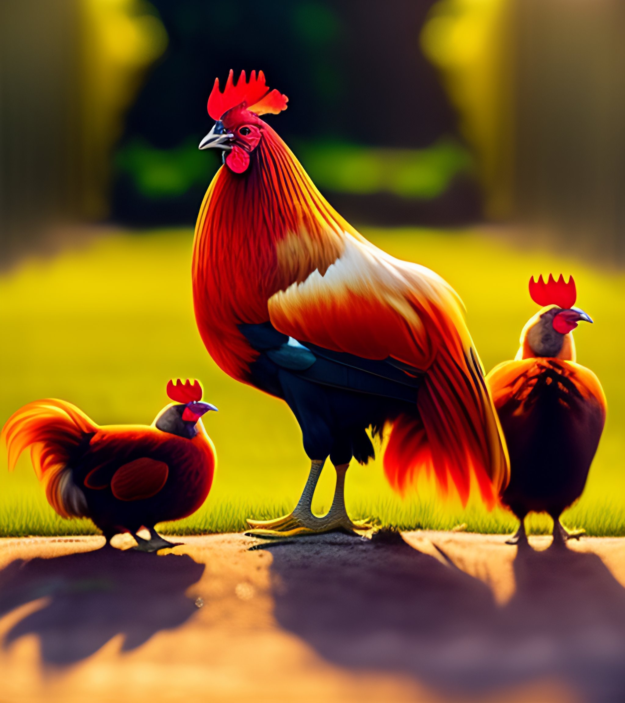 Lexica - 2. A rooster stands beside a group of chickens within a smart ...