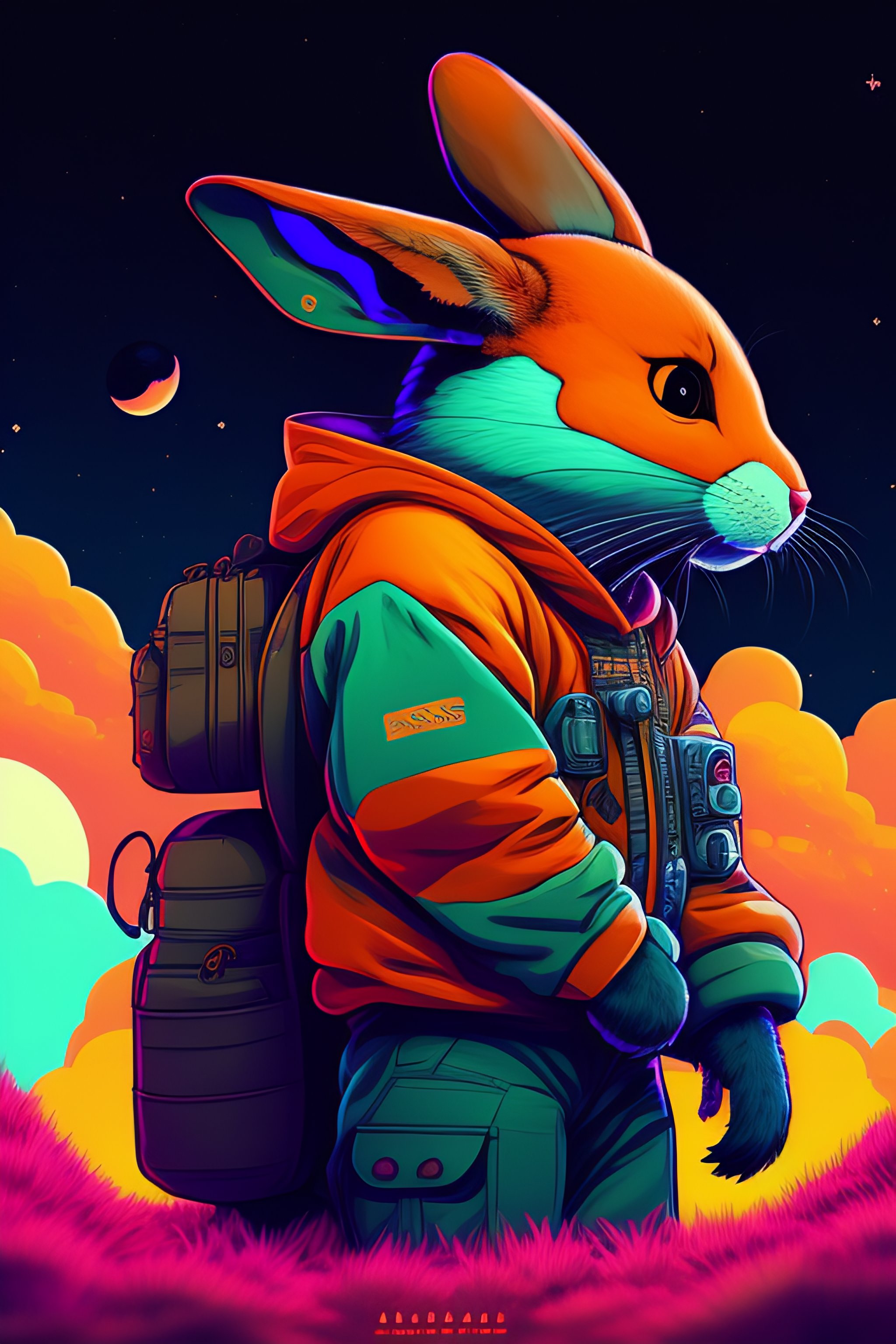 Lexica - Photo of a rabit monster in the space, style of laurie ...