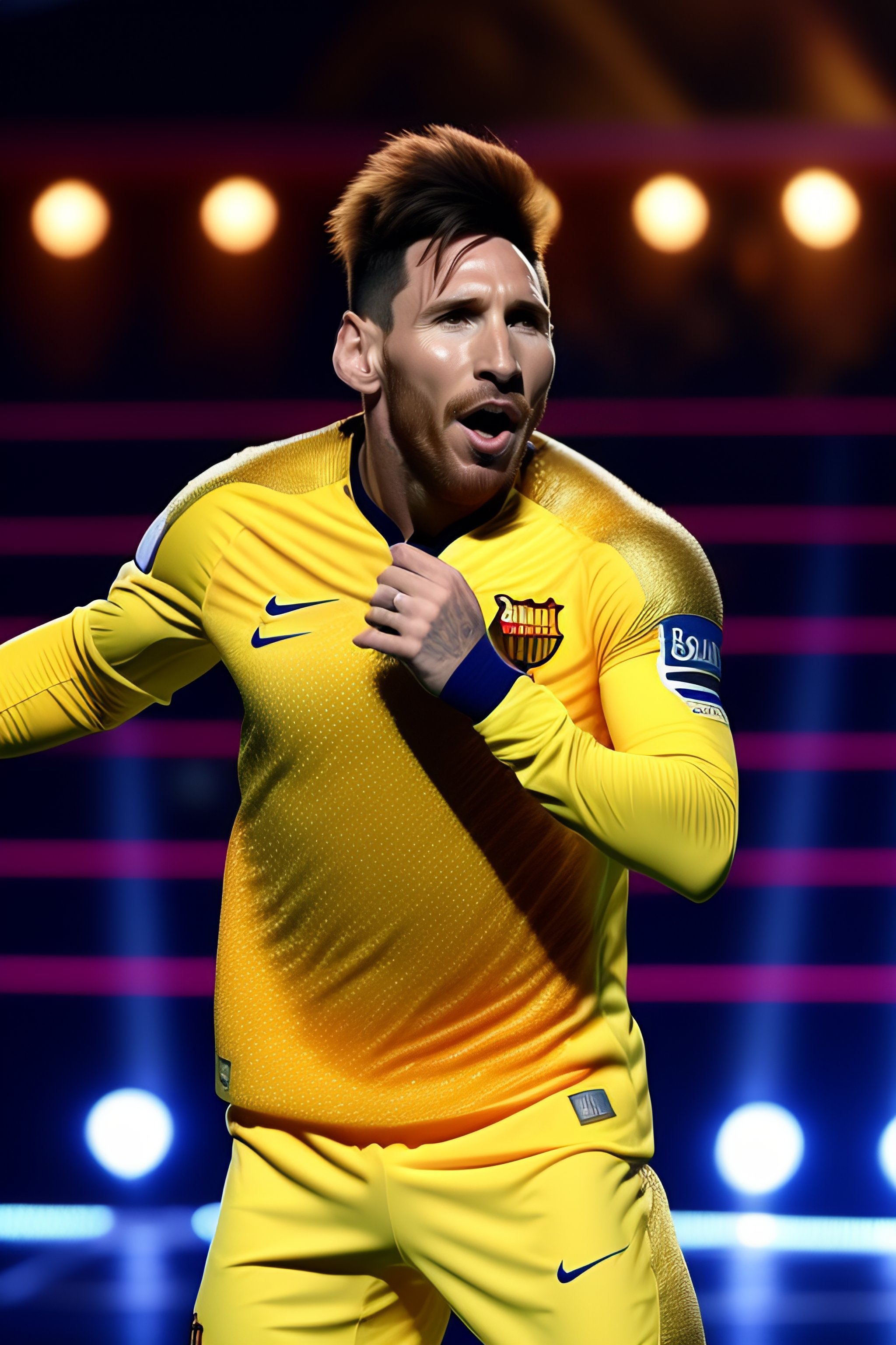 Lexica Lionel Messi wearing a banana costume singing in the final of