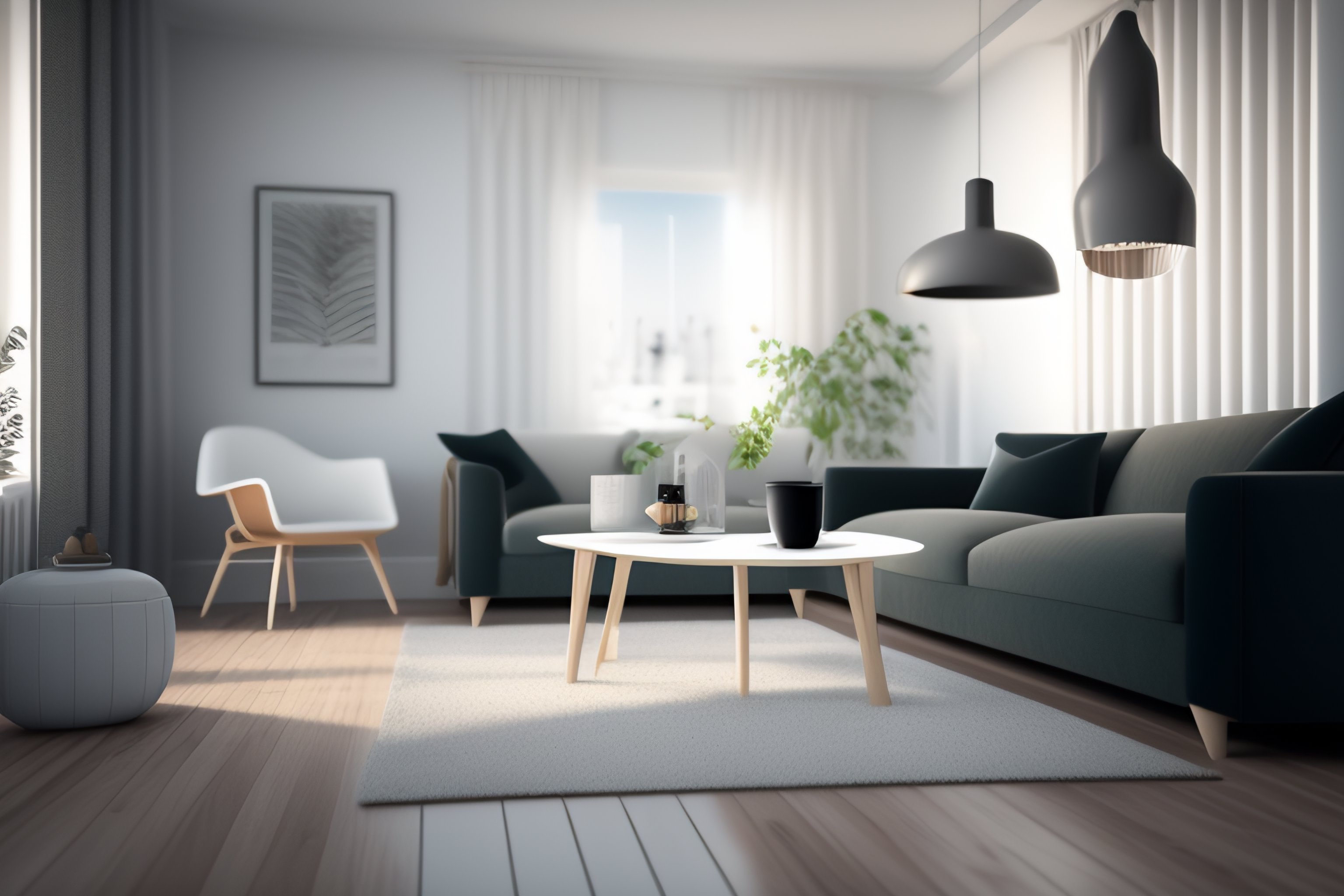 Lexica - Modern interior in scandinavian style, white walls, wood table ...