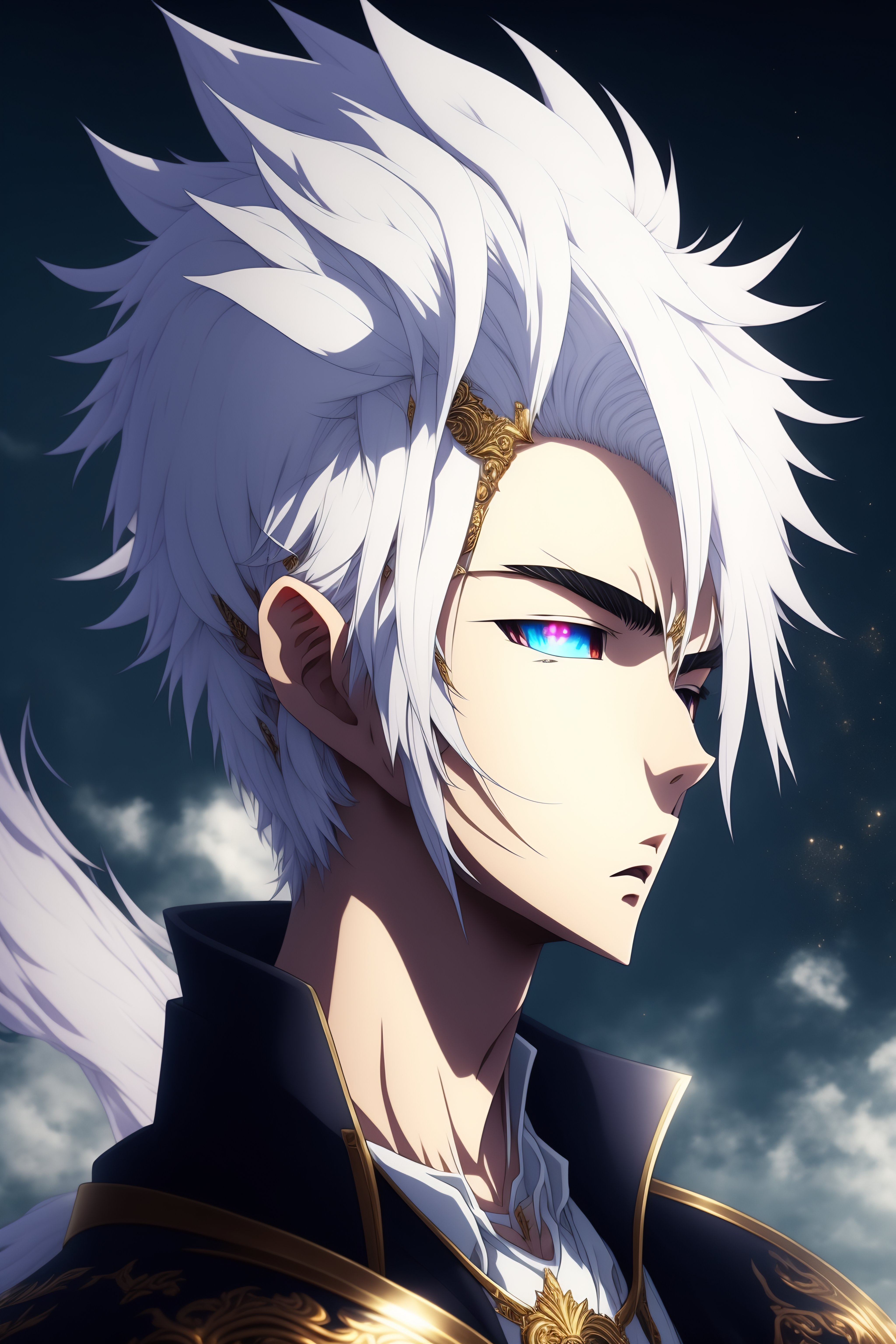 White Haired Anime Boy With Blue Eyes