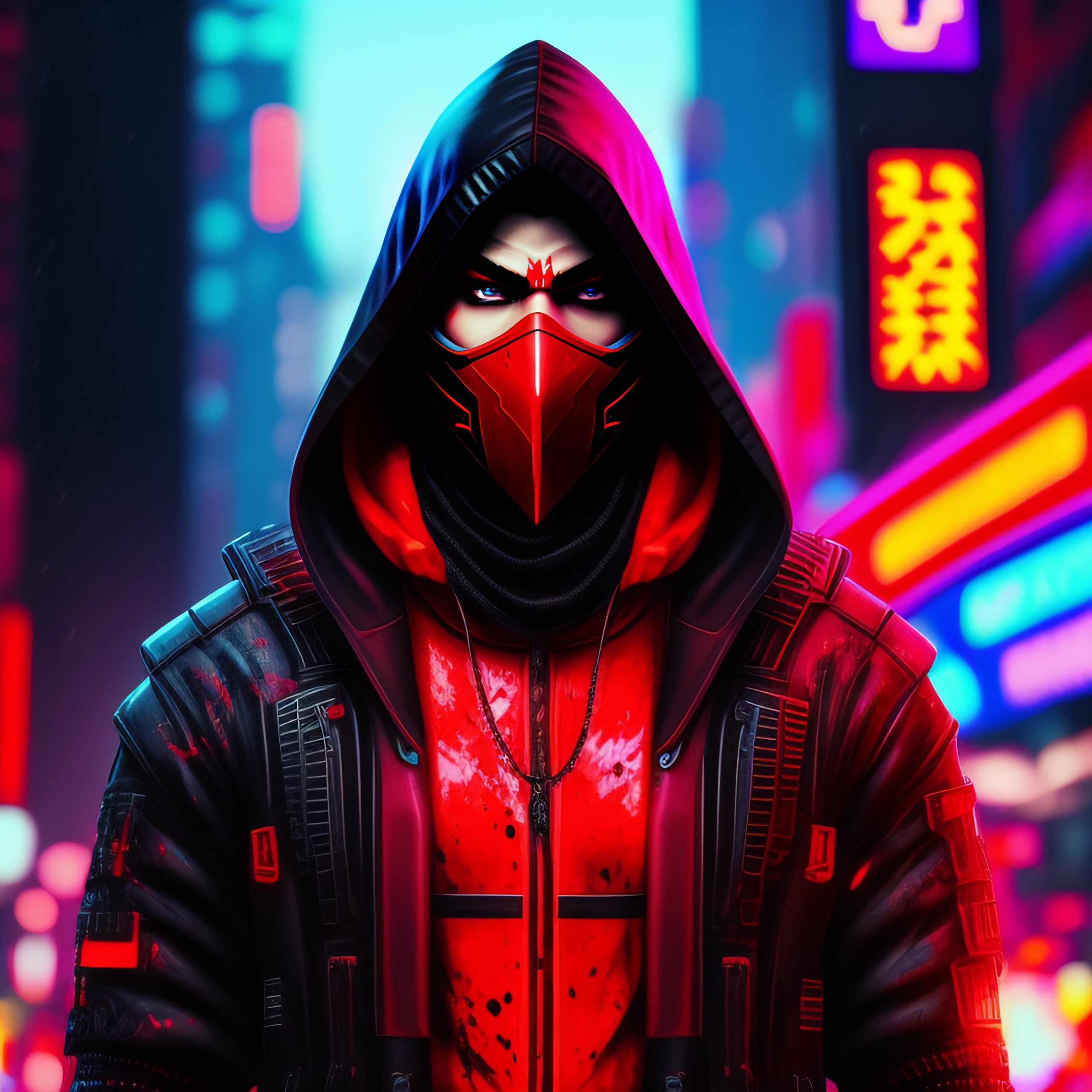 Lexica - Awesome looking blood splattered red male ninja in cyberpunk ...