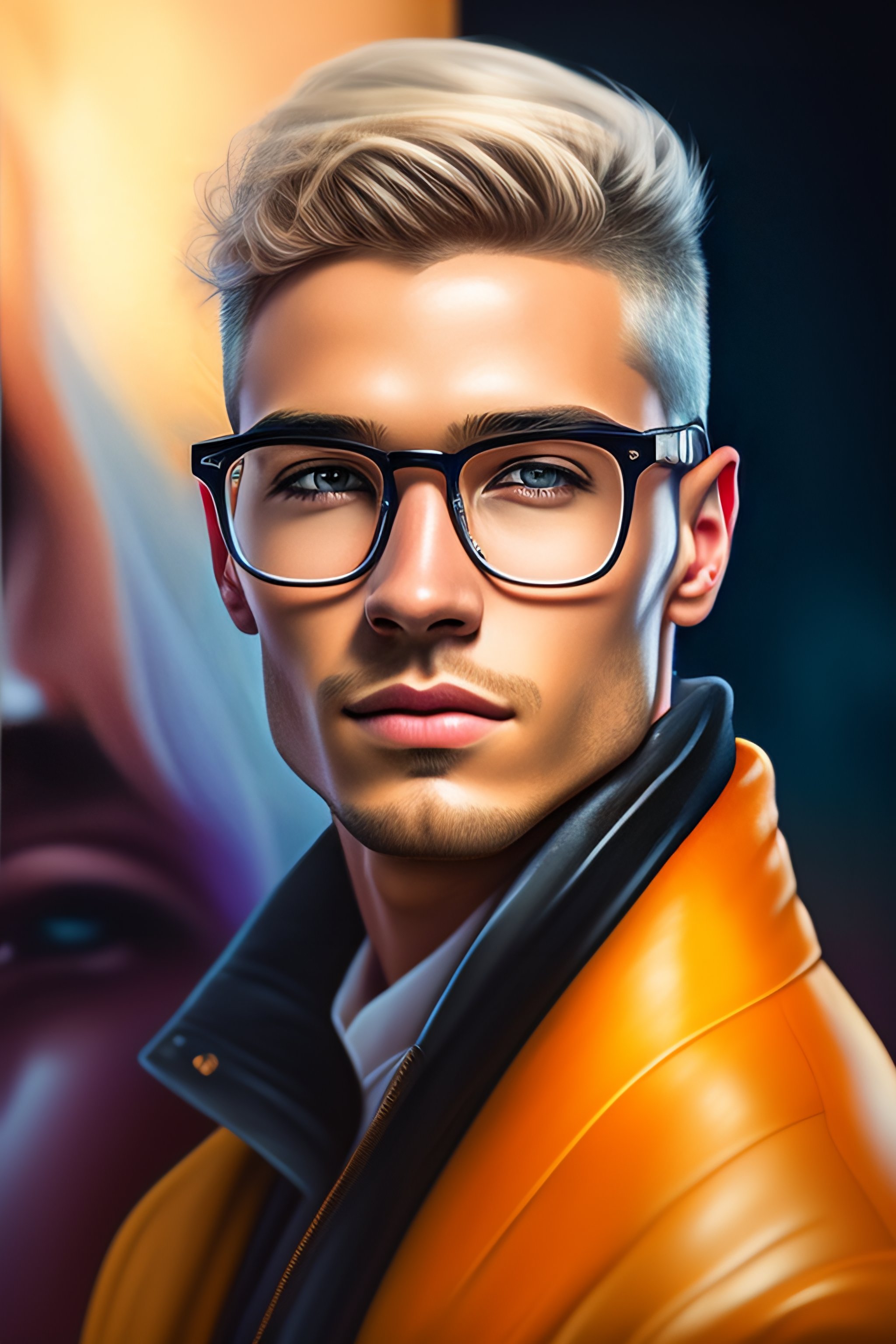 Lexica - Portrait of a blonde, male, short hair samuray, with glasses ...