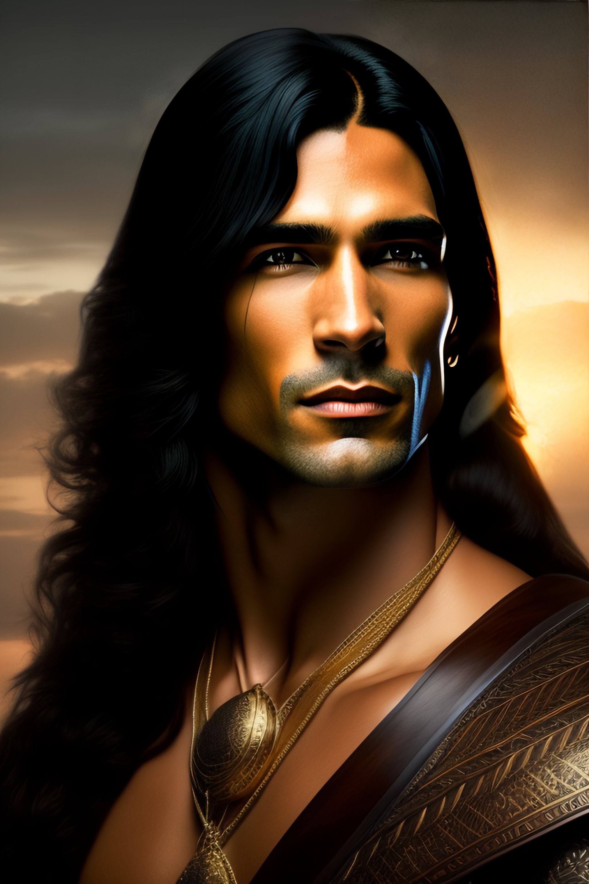 Lexica - Male archer with long black hair with a dark background