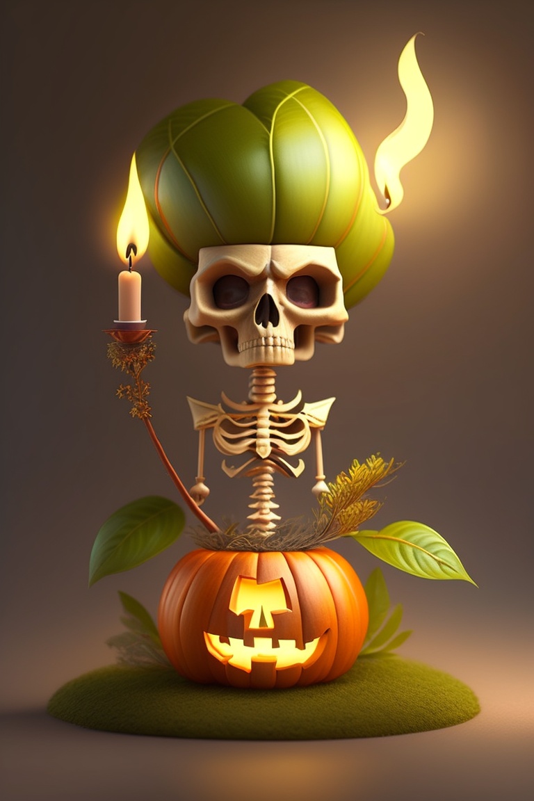 Lexica - Happy, wood elf, thin skeleton, plants, cooking, halloween