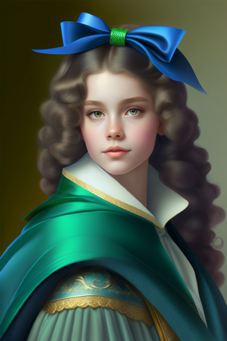 Lexica - Young women with wavy hair, green yeys, in a blue cloak and a ...