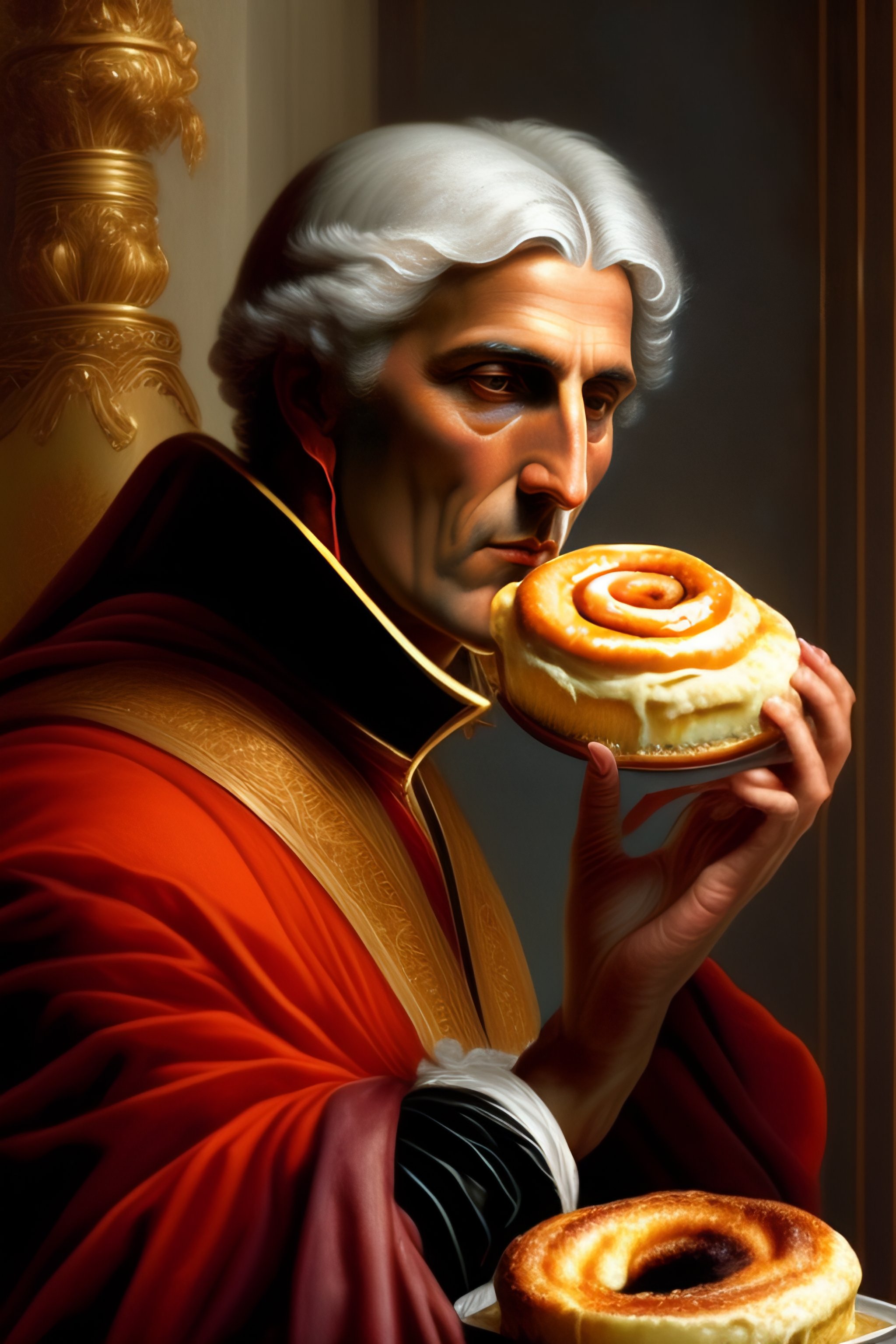 Lexica Dante Alighieri eating a Cinnamon roll