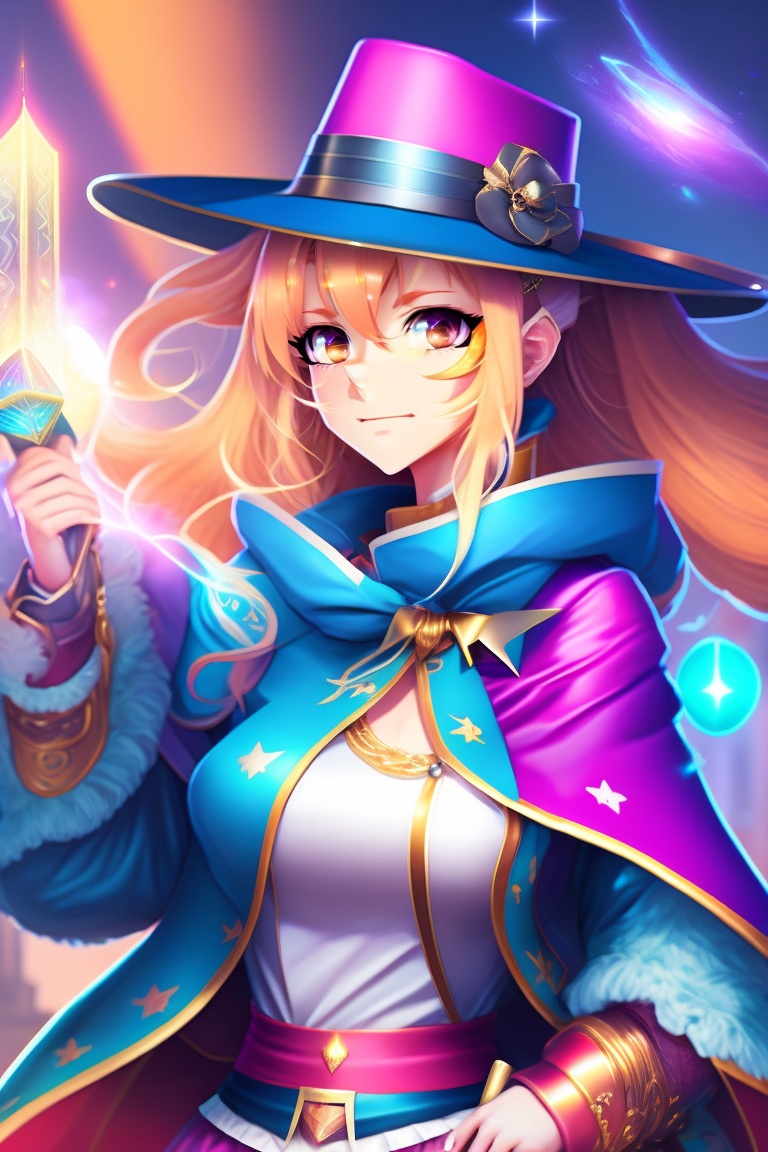 Lexica - Bright magician girl, anime stile, bright clothes