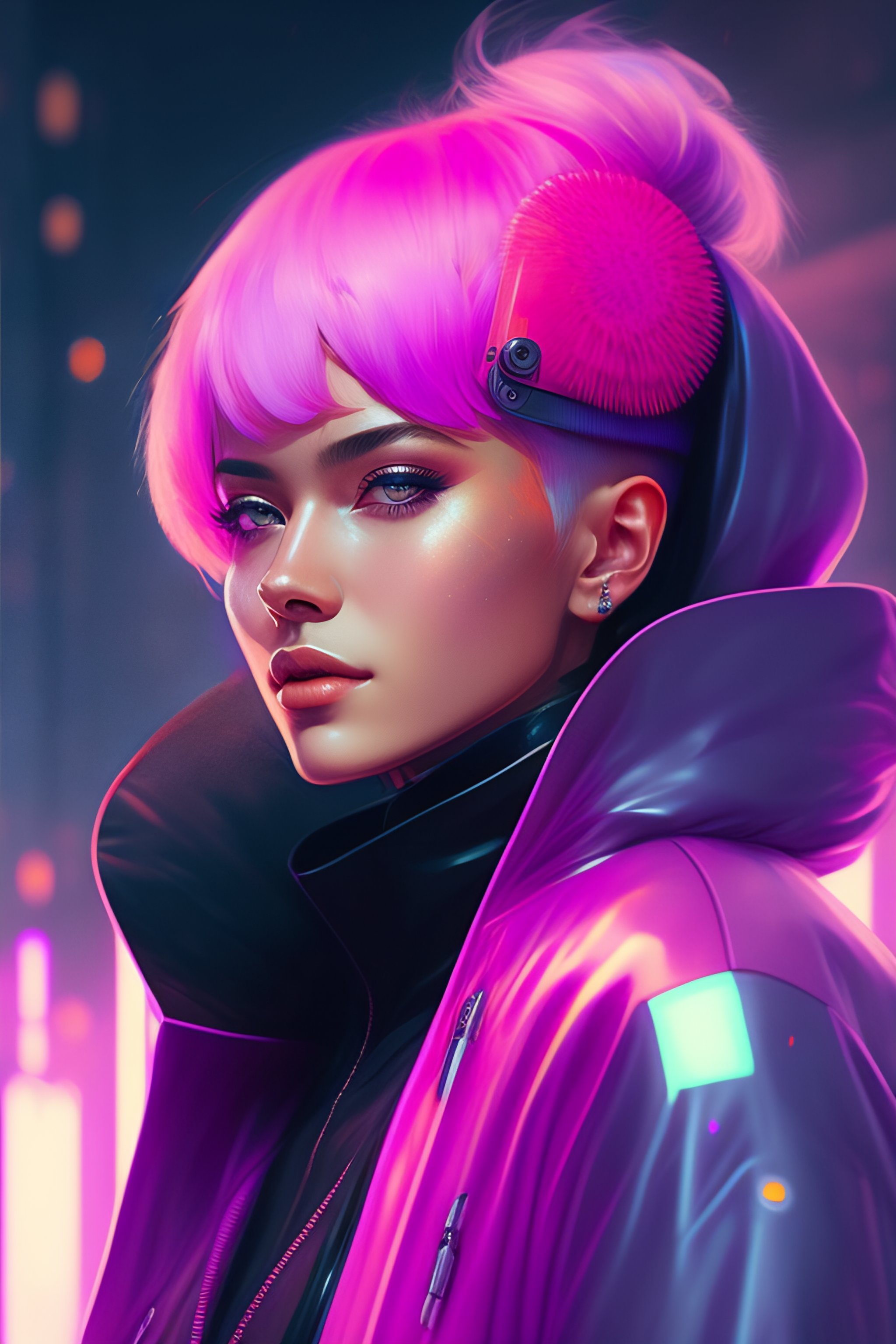 Lexica - Detailed portrait of smiling cyborg girl, cyberpunk futuristic ...