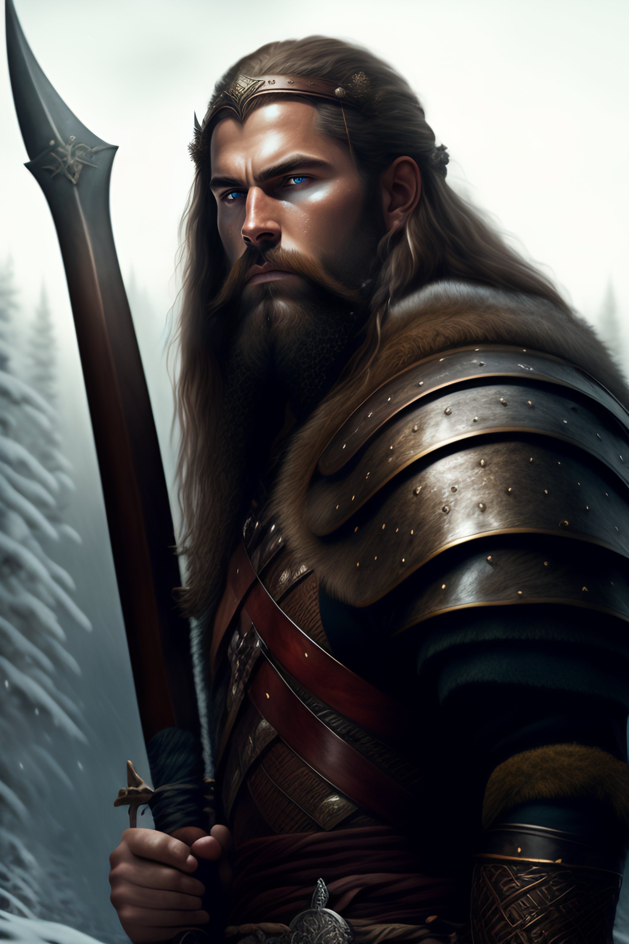 Lexica - Portrait of a Viking warrior wielding an axe, dark forest ...