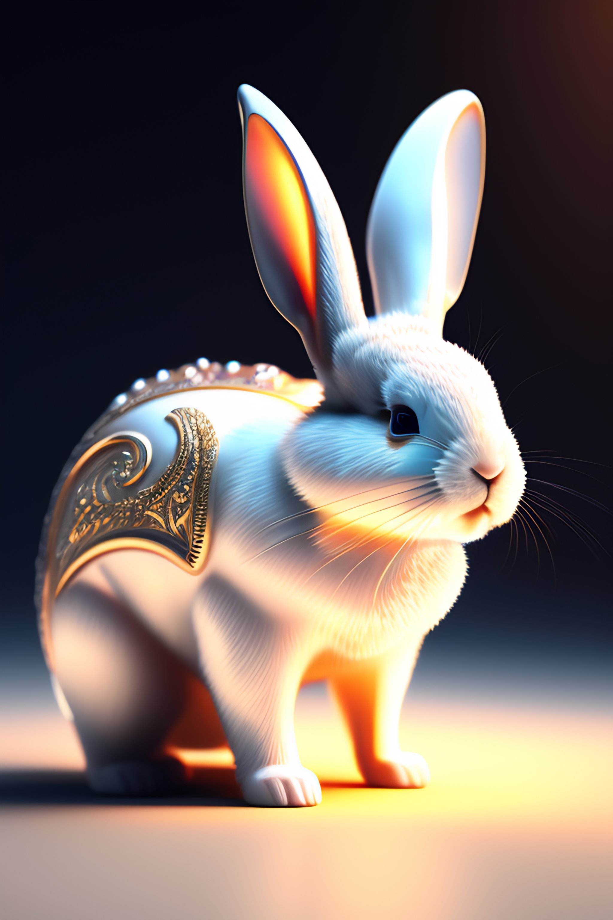 Lexica - A white crystal rabbit warrior with intricate ornament ...