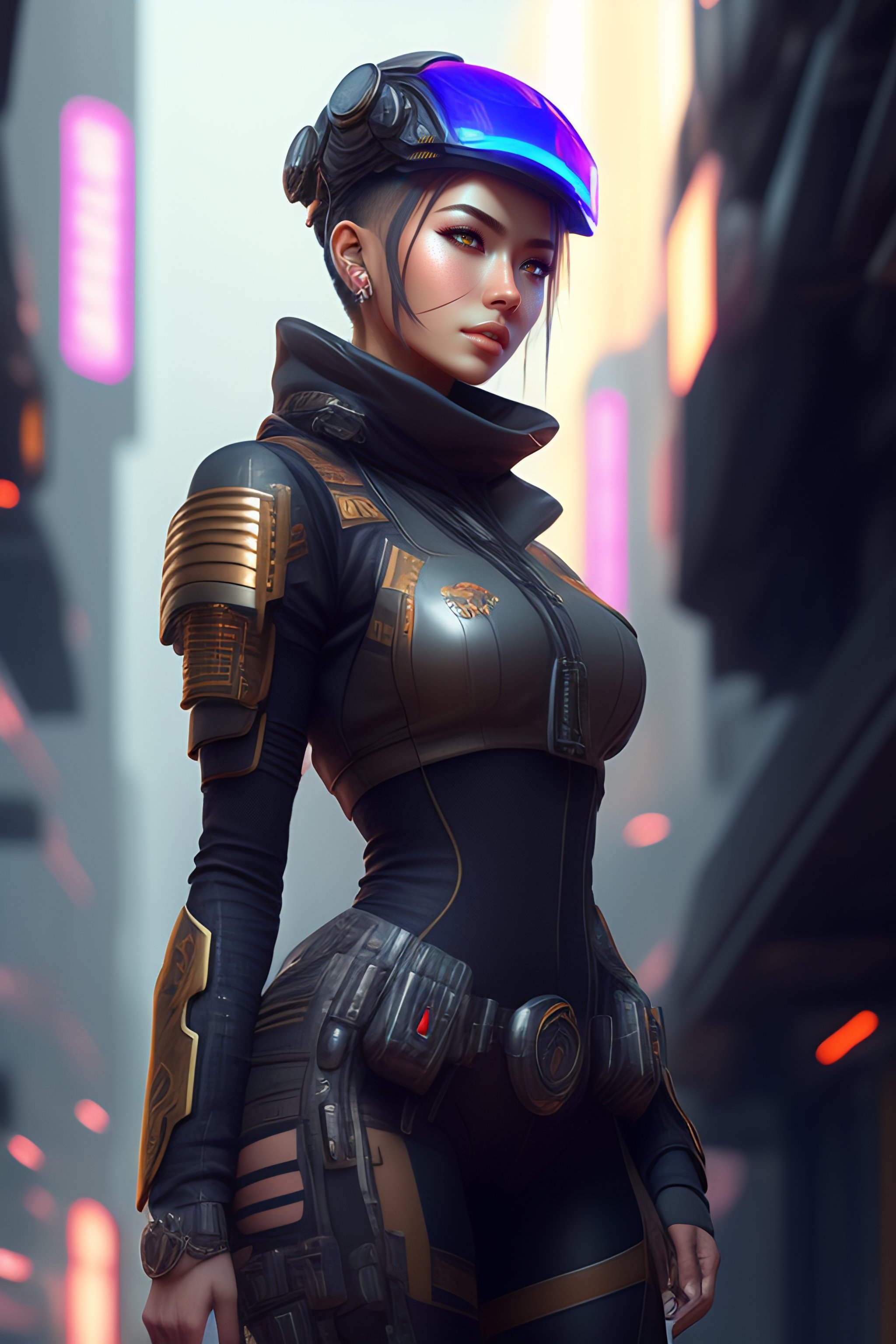 Lexica - Mech Punk clothes with short hair girl, battle status, hyper ...