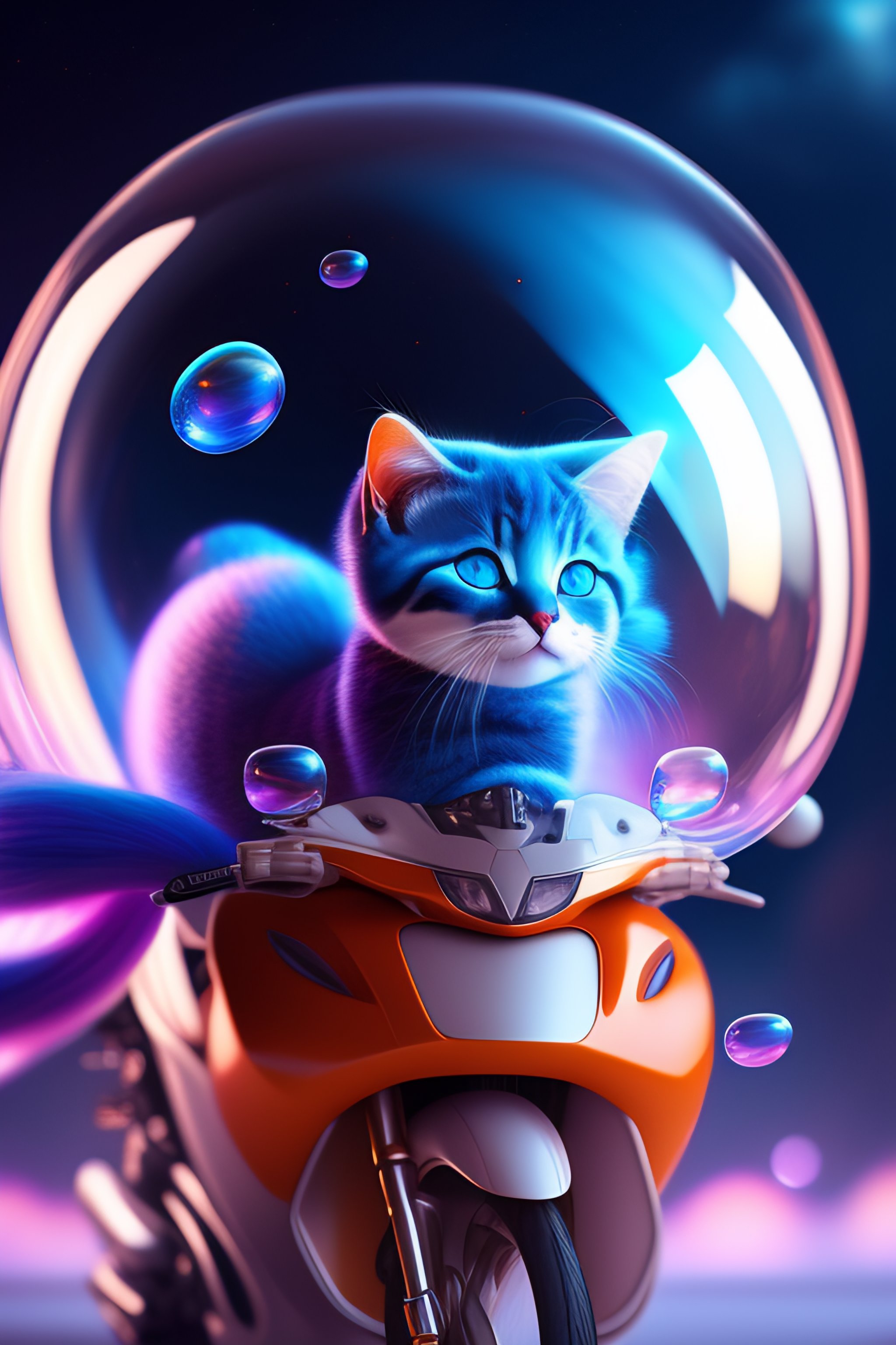 Lexica - Cinematic portrait of cute mew riding large blue bubble, oil ...