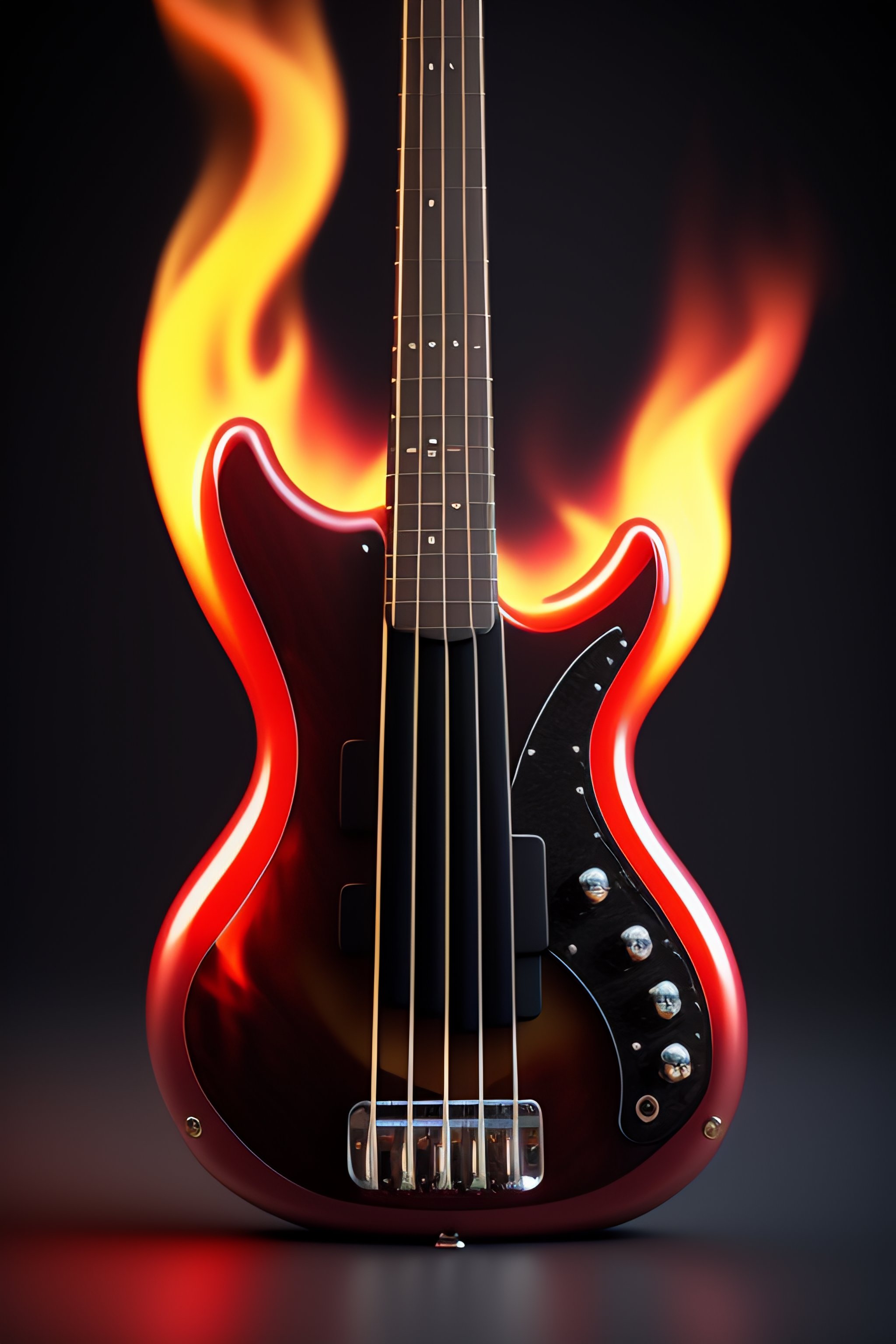 Lexica Epic bass guitar with flames, 3D octane render