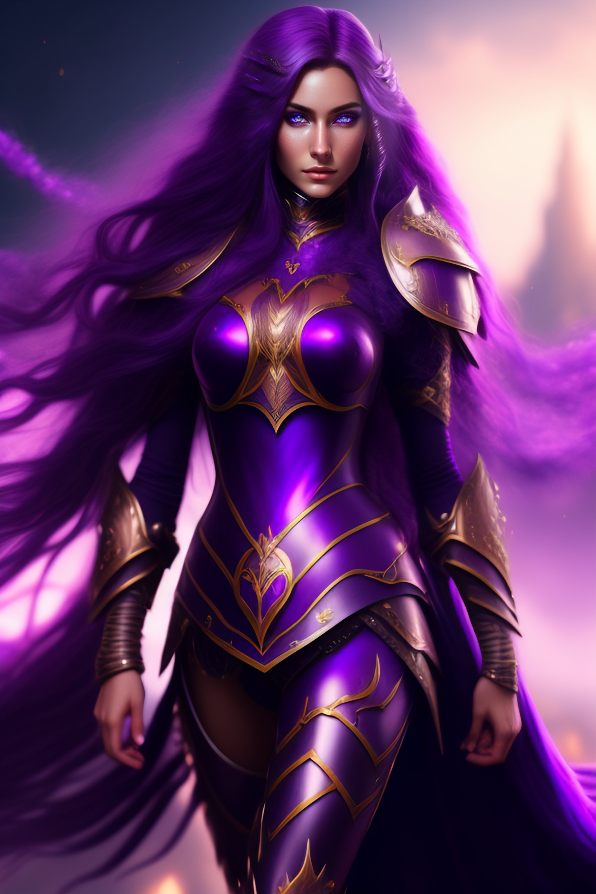 Lexica Beautiful Woman Purple Eyes Purple Long Hair Perfect Body Fantasy Beautiful Armor 6452