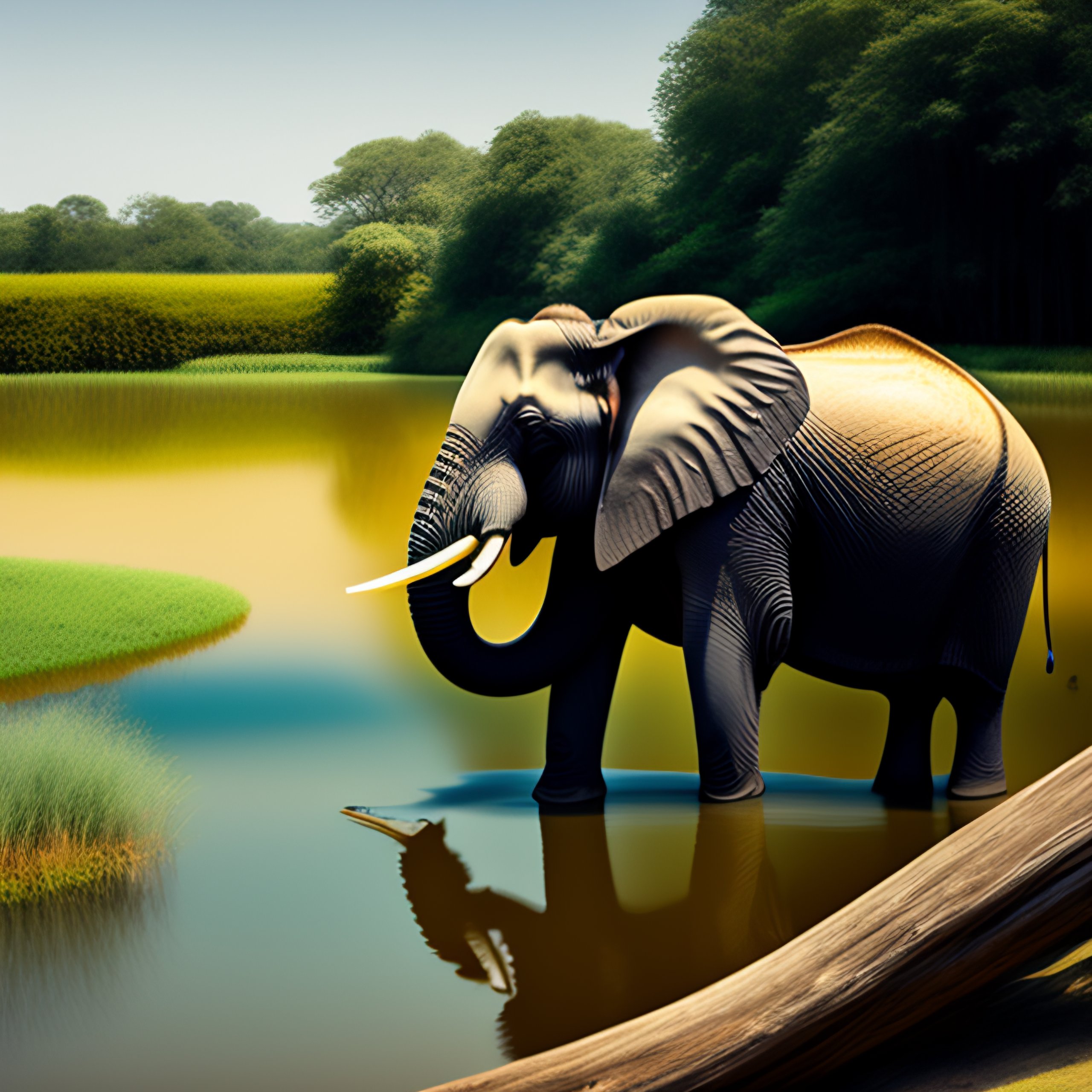 Lexica Elephant with lotus in trunk ,pond