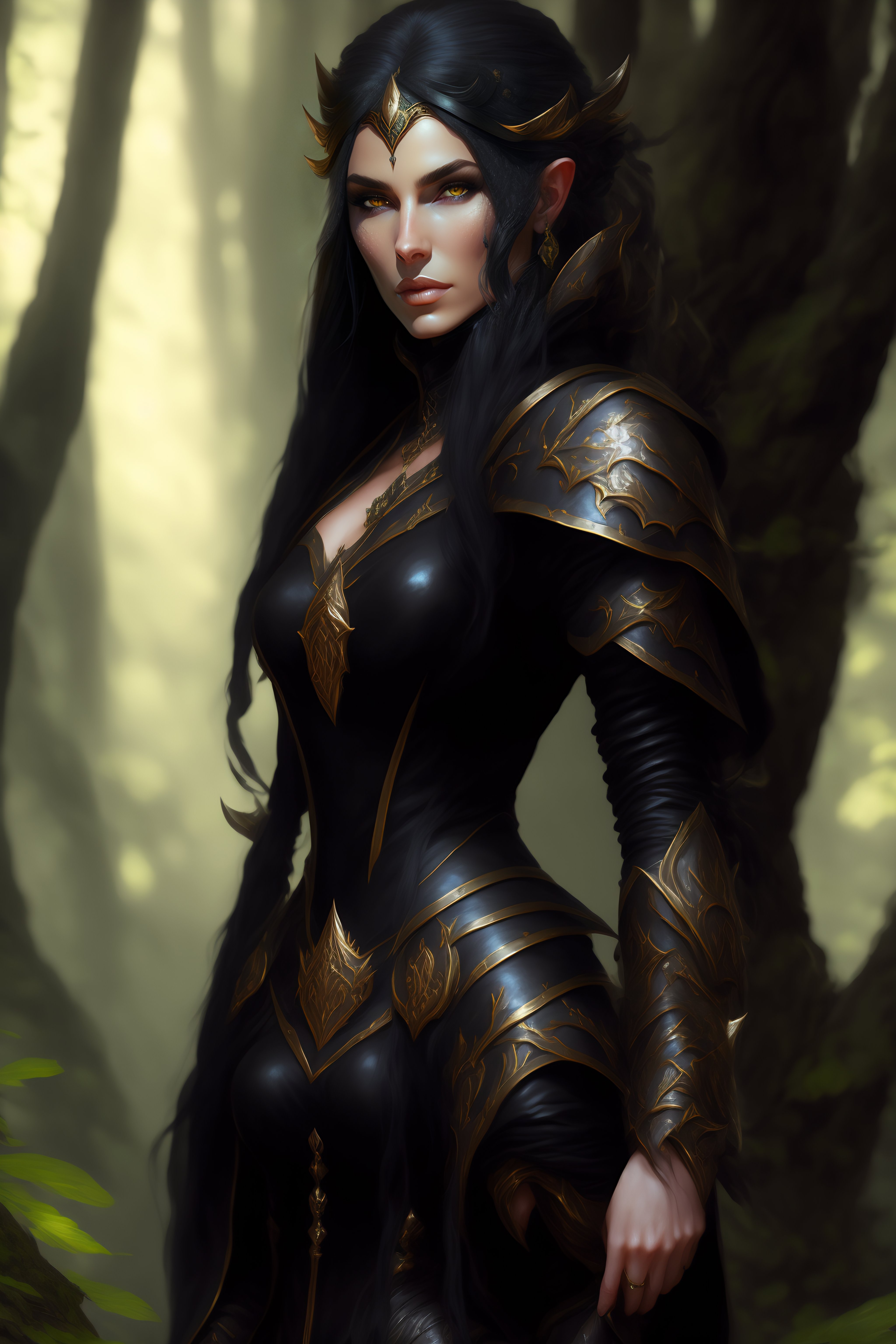 Lexica - Rogue, elf female, black clothes, rapier in hand, full body ...