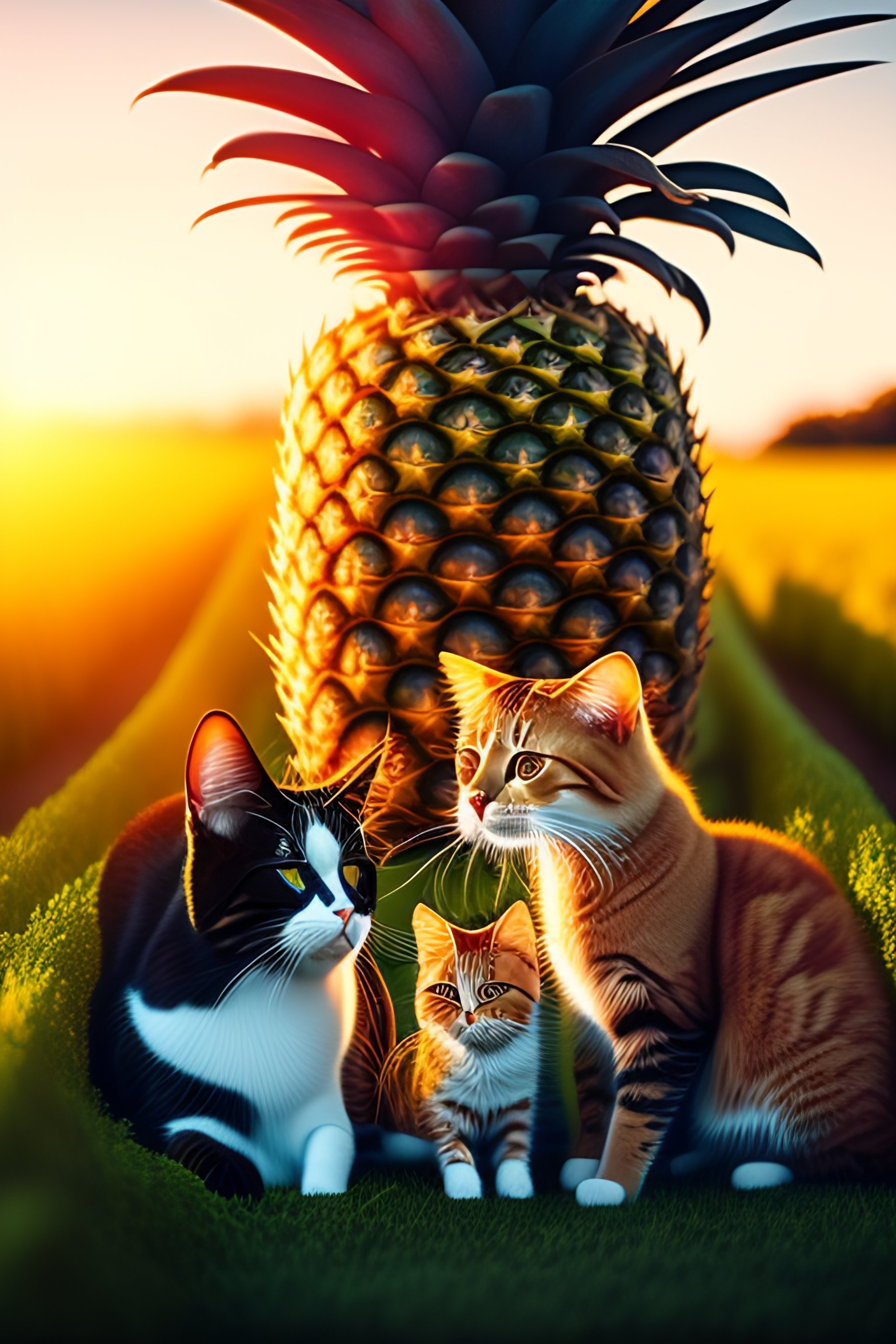 Lexica - Pineapple, cats dancing, sunny day, field, anime
