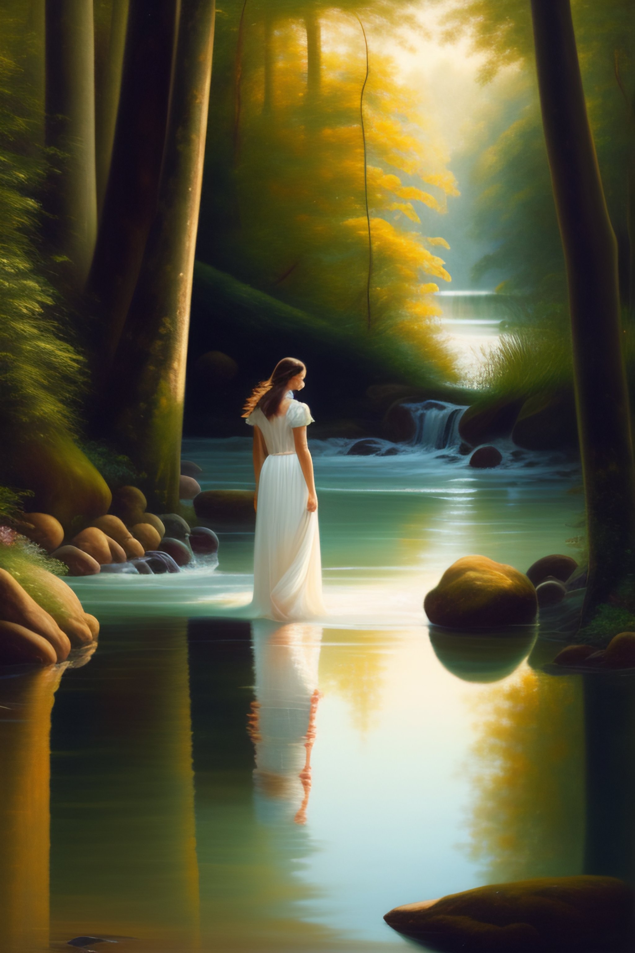 Lexica - A young woman in front full frame, with her feet in the water ...