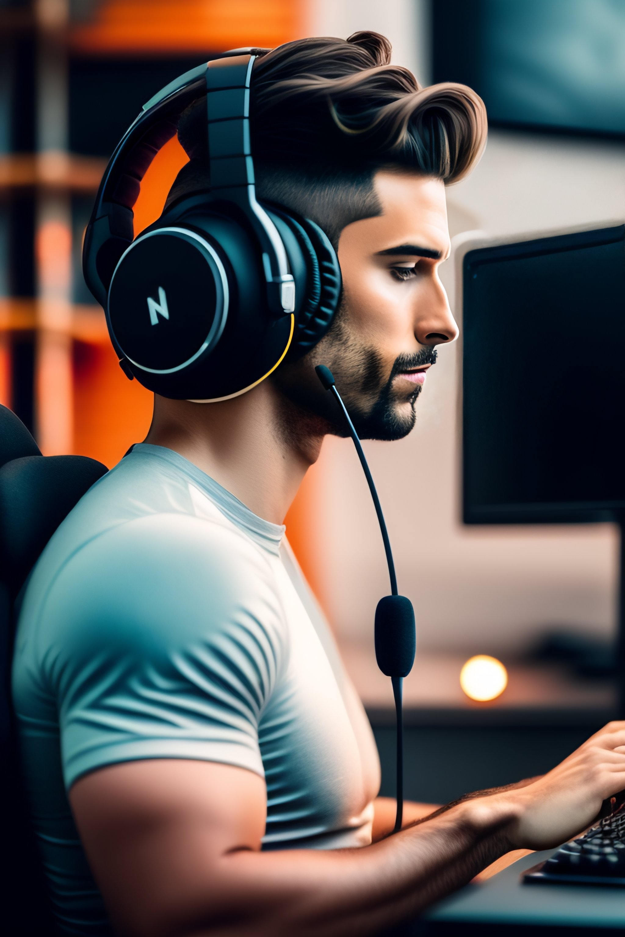Lexica Youtuber typing on a mechanic keyboard with three screens in