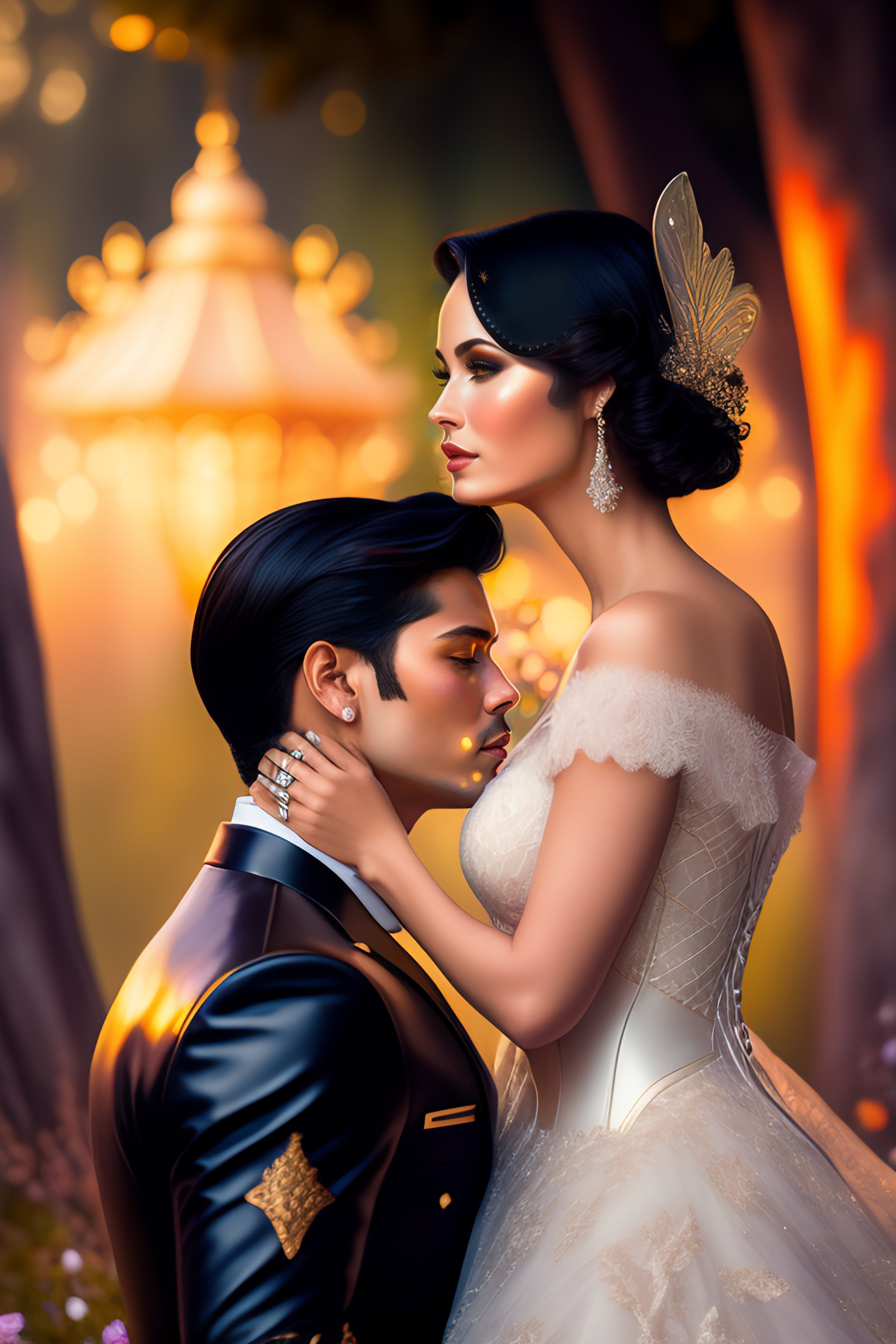 Lexica - Painting of a short hair couple, falling in love, kissing and ...