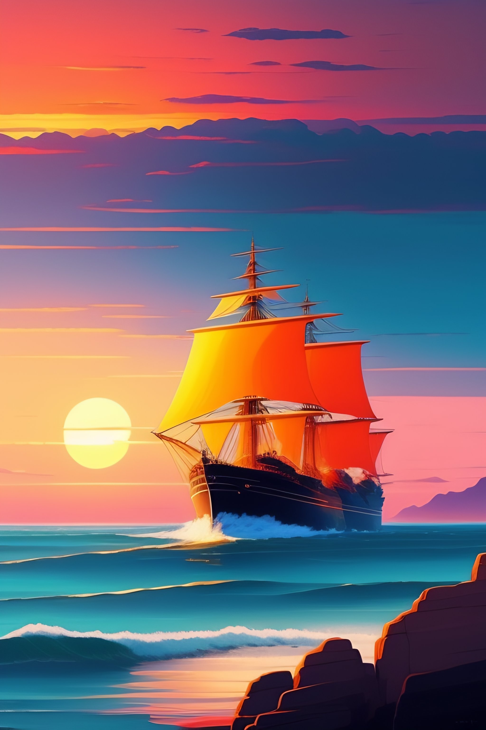 Lexica - A ship on the water among high rocks is heading towards the ...