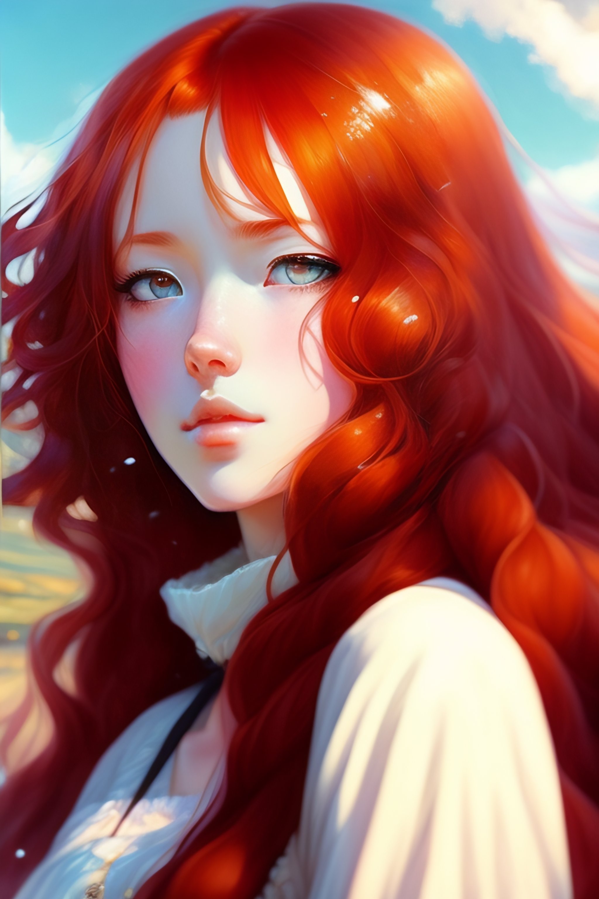 Lexica - Beautiful red-haired girl of about twenty-five in an old puffy ...