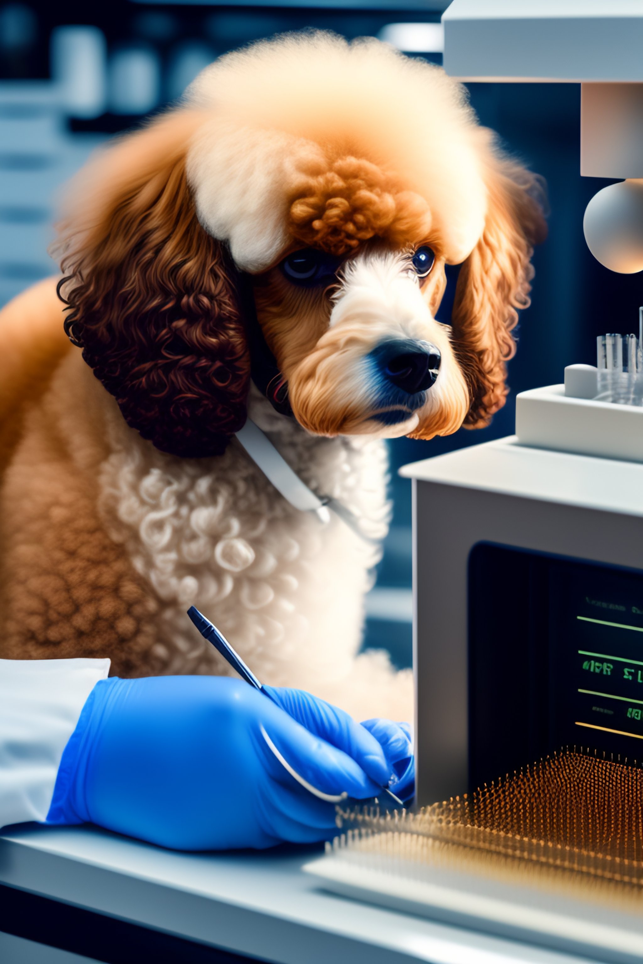 Lexica - A poodle working in a molecular biology lab doing PCR reactions