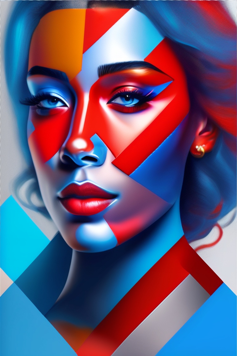 Lexica - A canvas potrait of a poet's face, canvas divided into two ...
