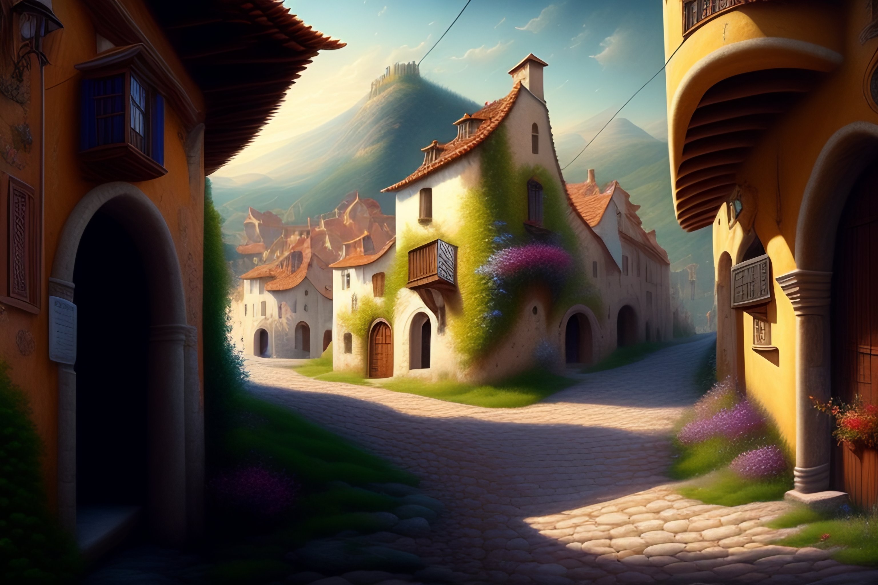 Lexica - Codex seraphinianus, a downhill street of a medieval town, A ...