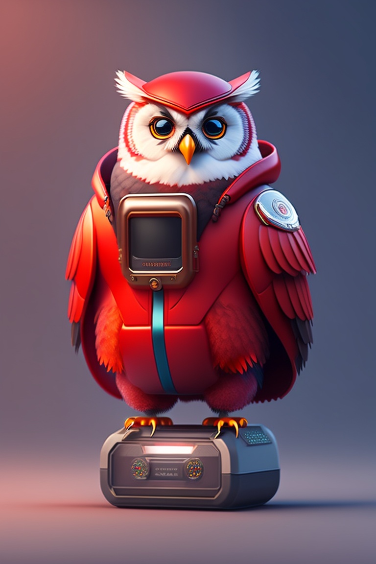 Lexica - Cute and stylish owl dressed in stylish red futuristic ...