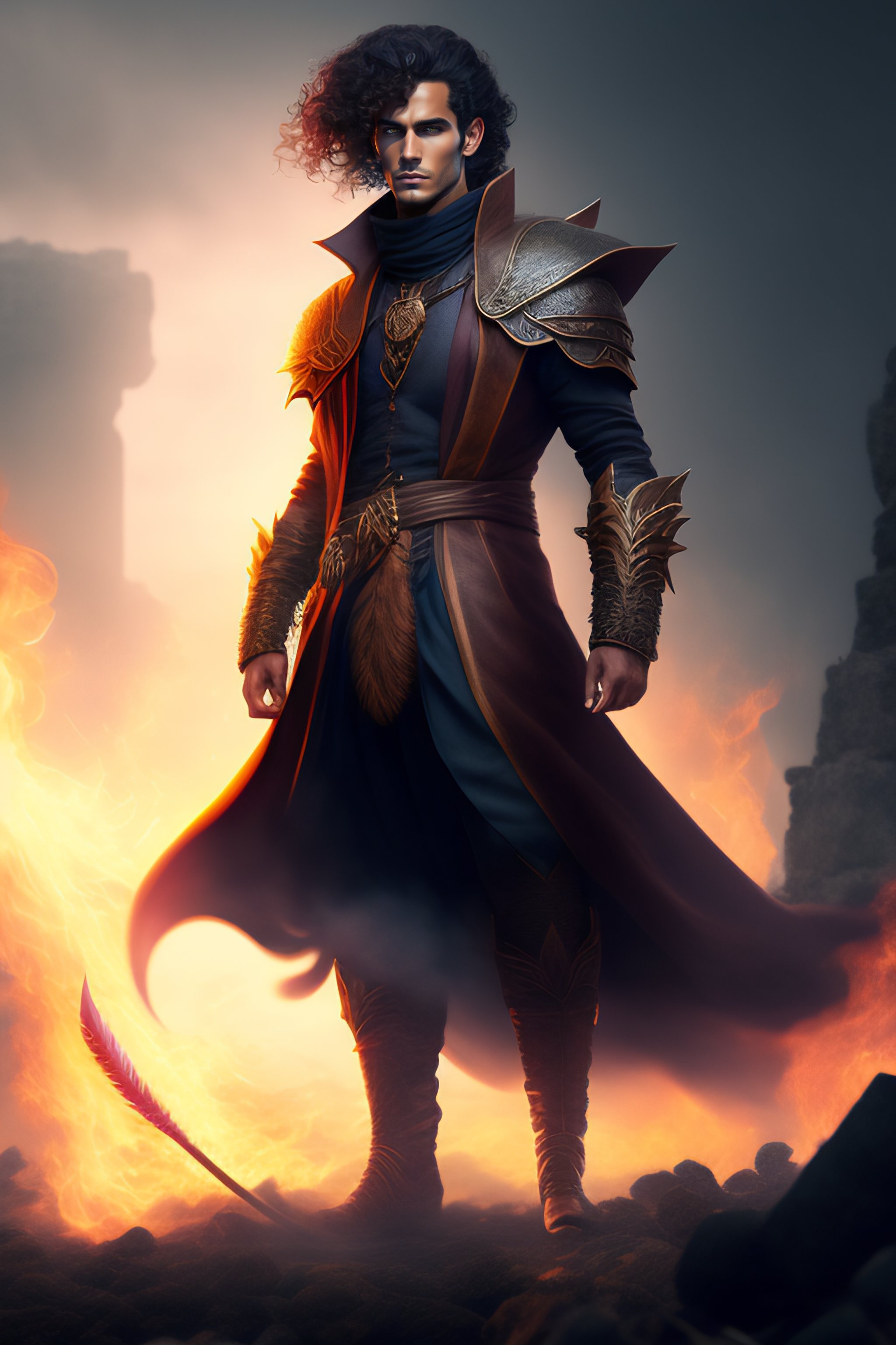 Lexica Male Mage Using Powerful Wind Magic Curly Hair Slightly 