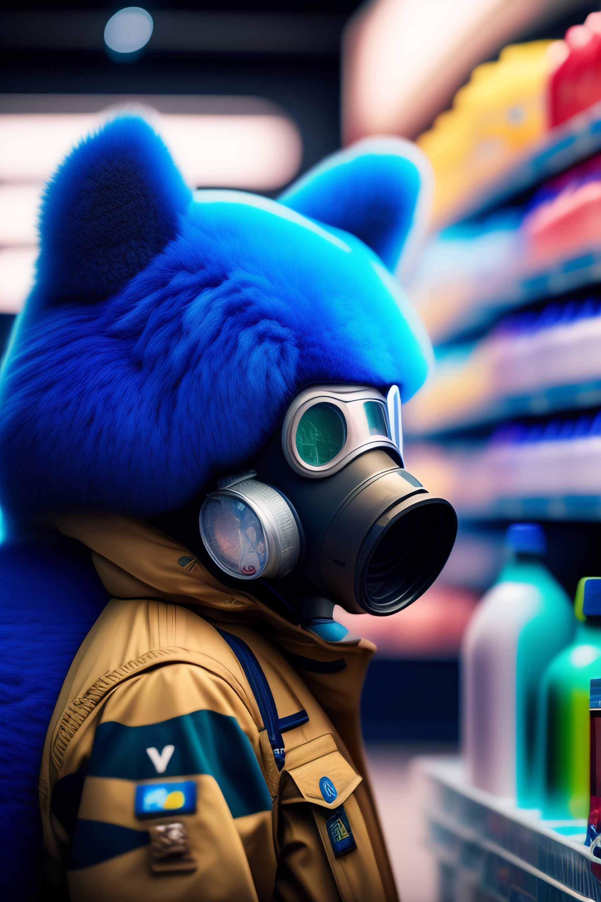 Lexica A human in a gas mask with poppy liquid on a background with a