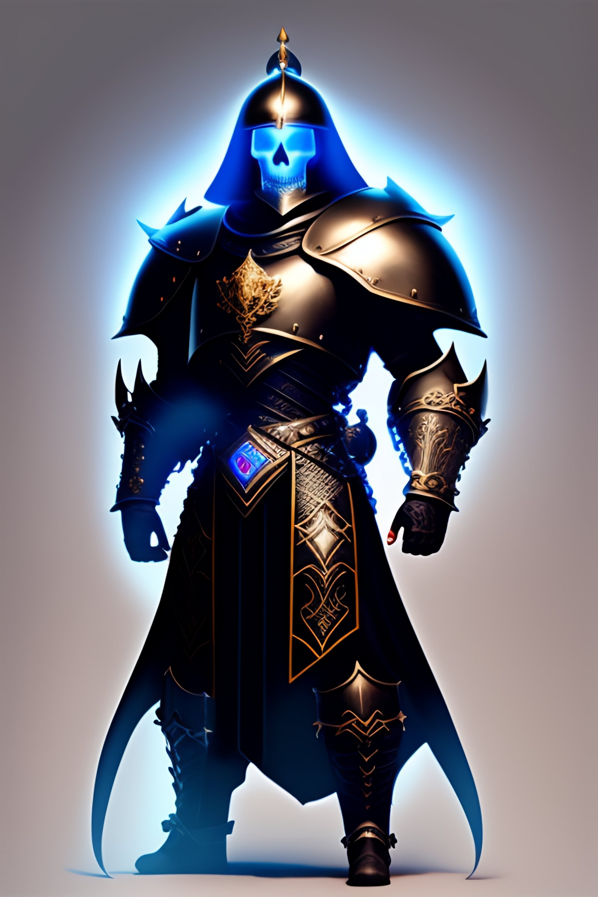 Lexica Giant skeleton in massive black armour, blue ghostly aura