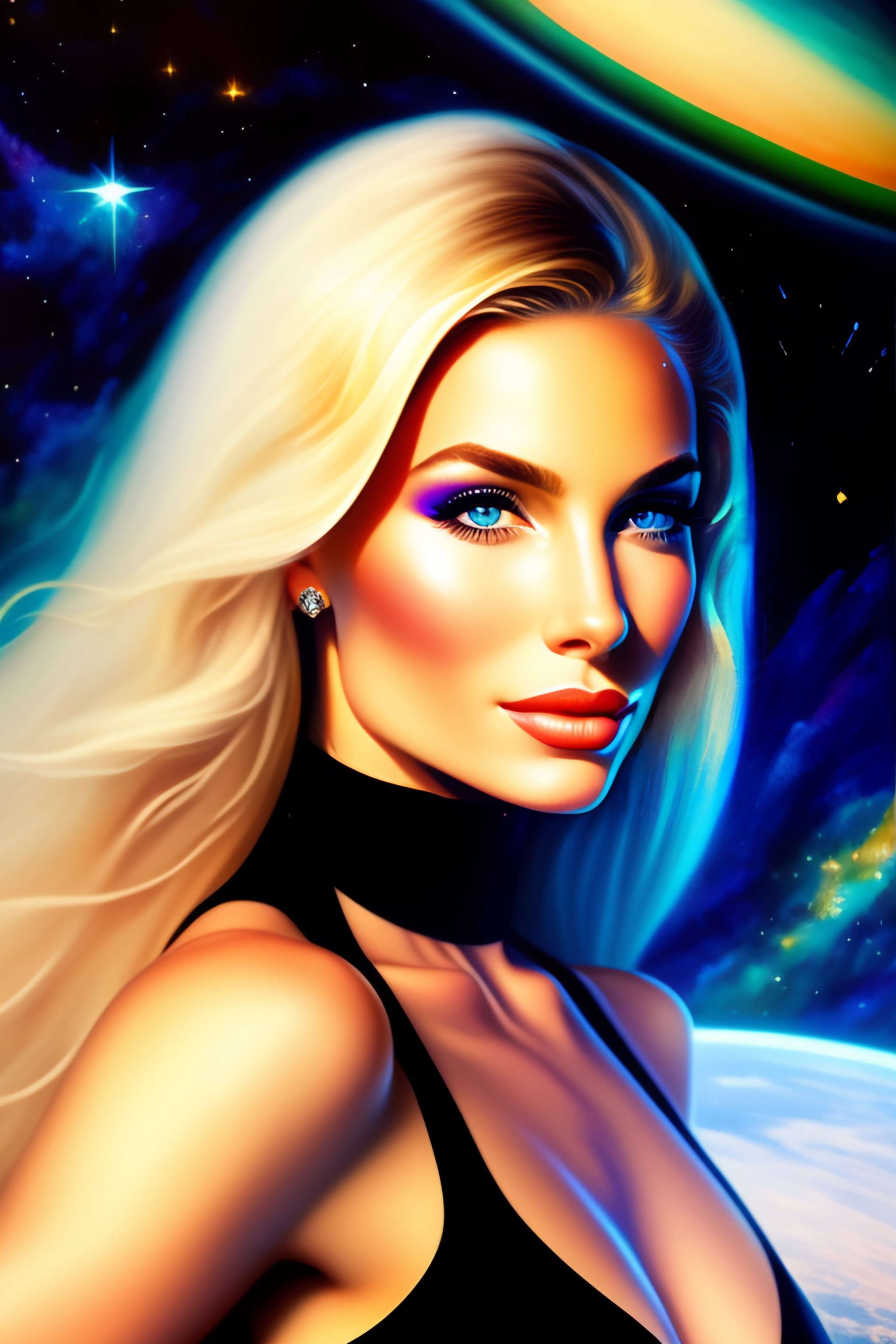 Lexica Total Body Picture Of A Blonde Spacegirl With Green Eyes She Is Wearing A Black Formal 3765