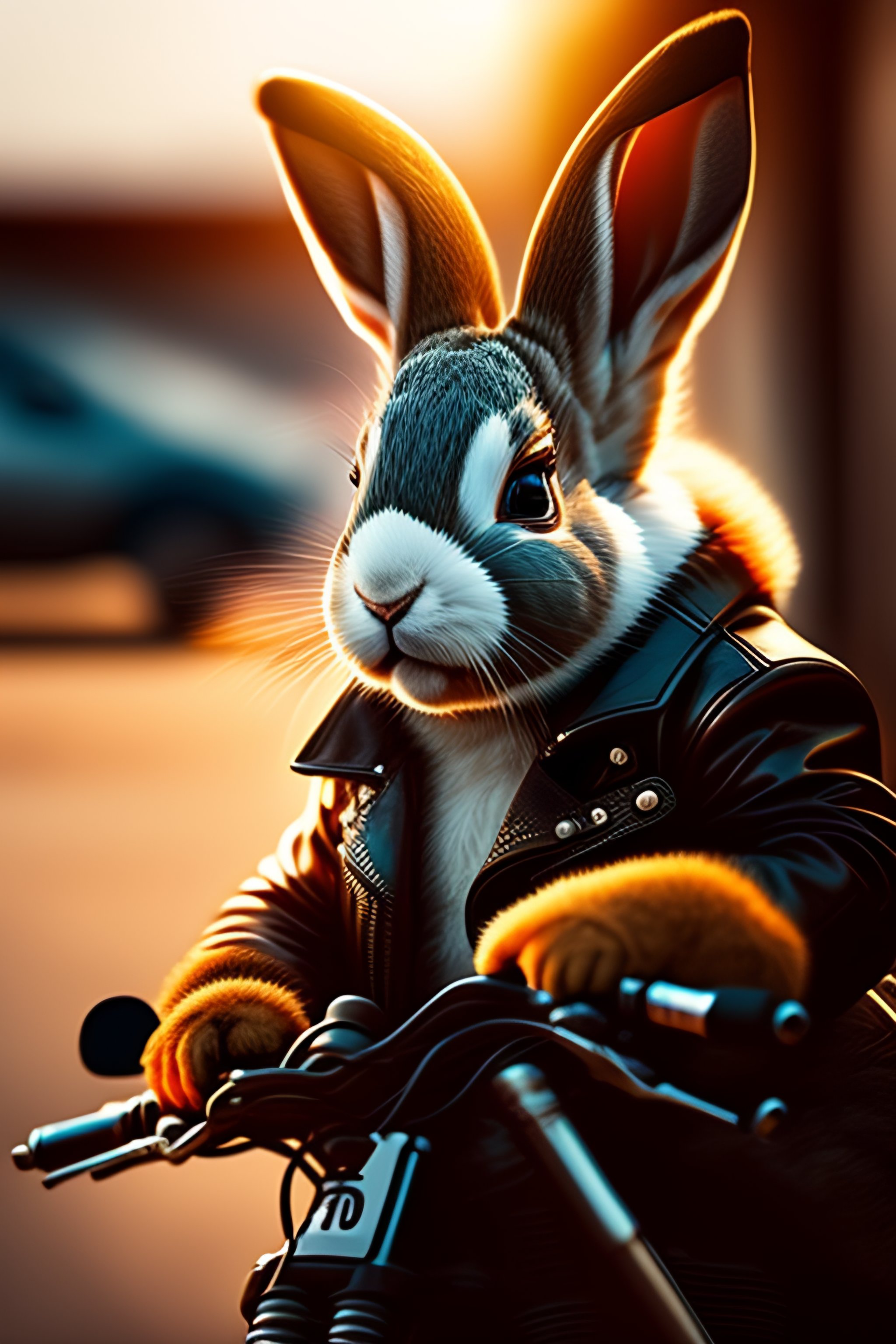 Lexica - Angry biker rabbit, smokes a cigar, blurred background, auto ...