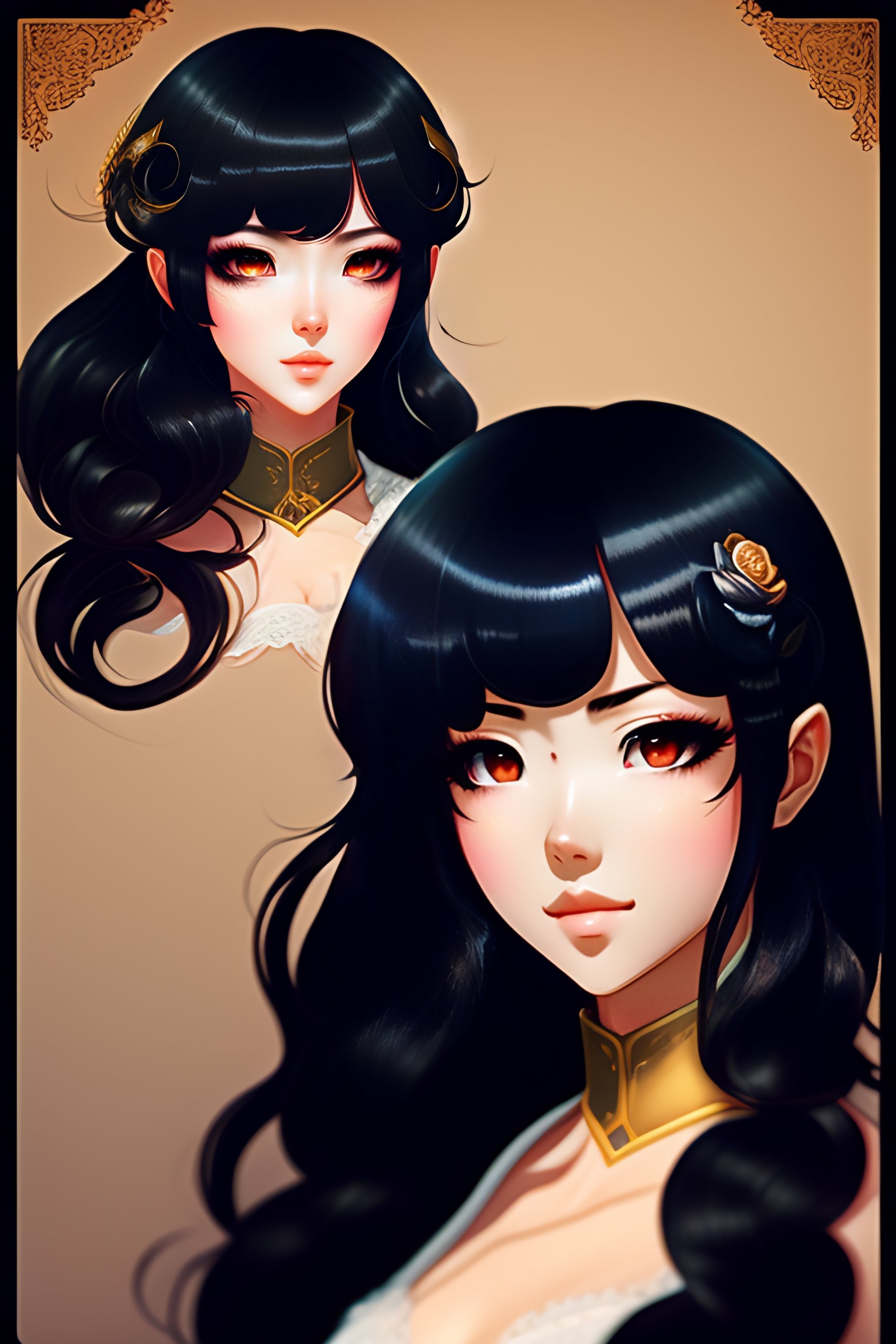 Lexica Vintage, Anime, black hair, black eyes, long hair