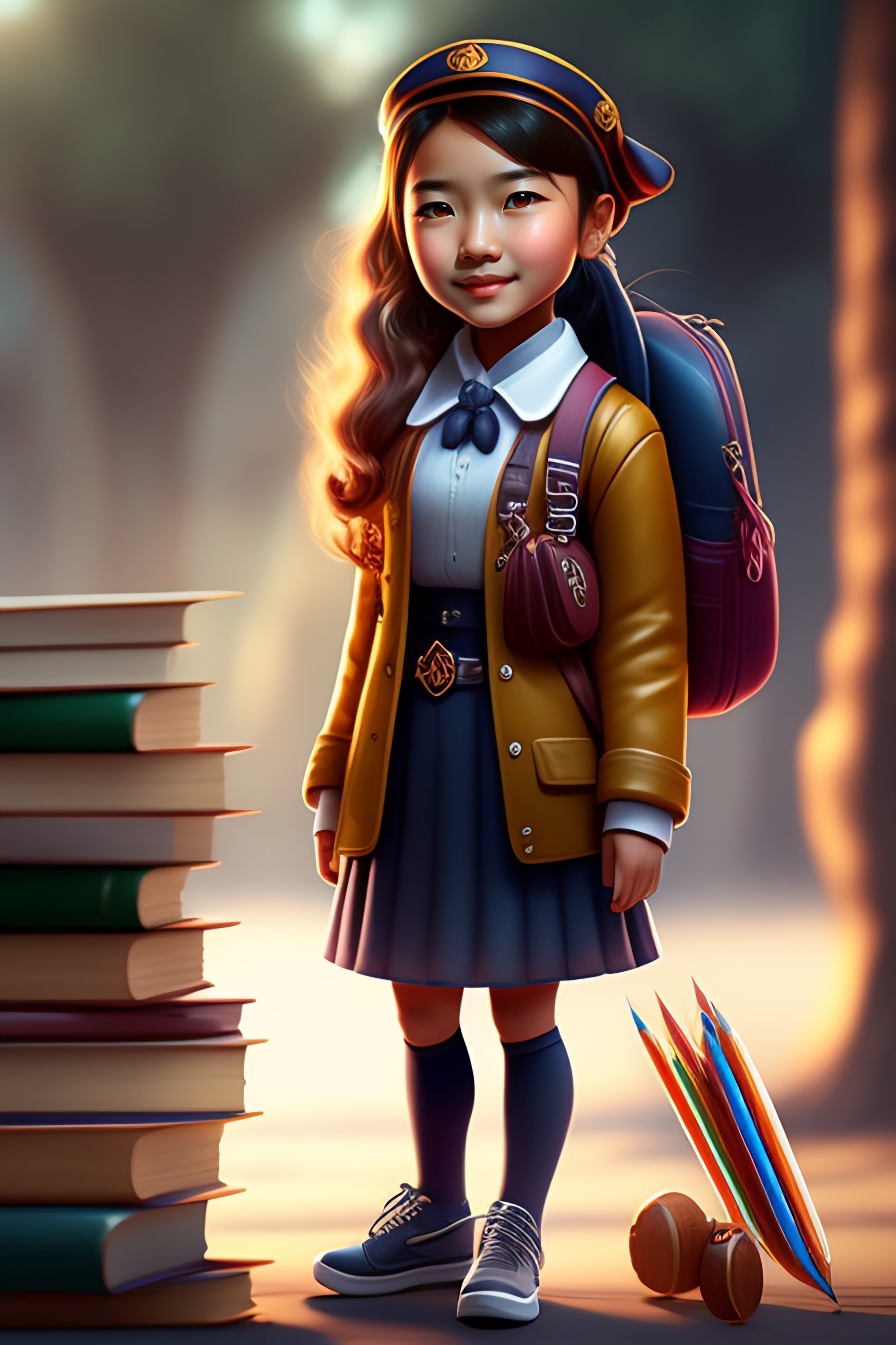 Lexica - Board game character, girl a student who studies at school age ...