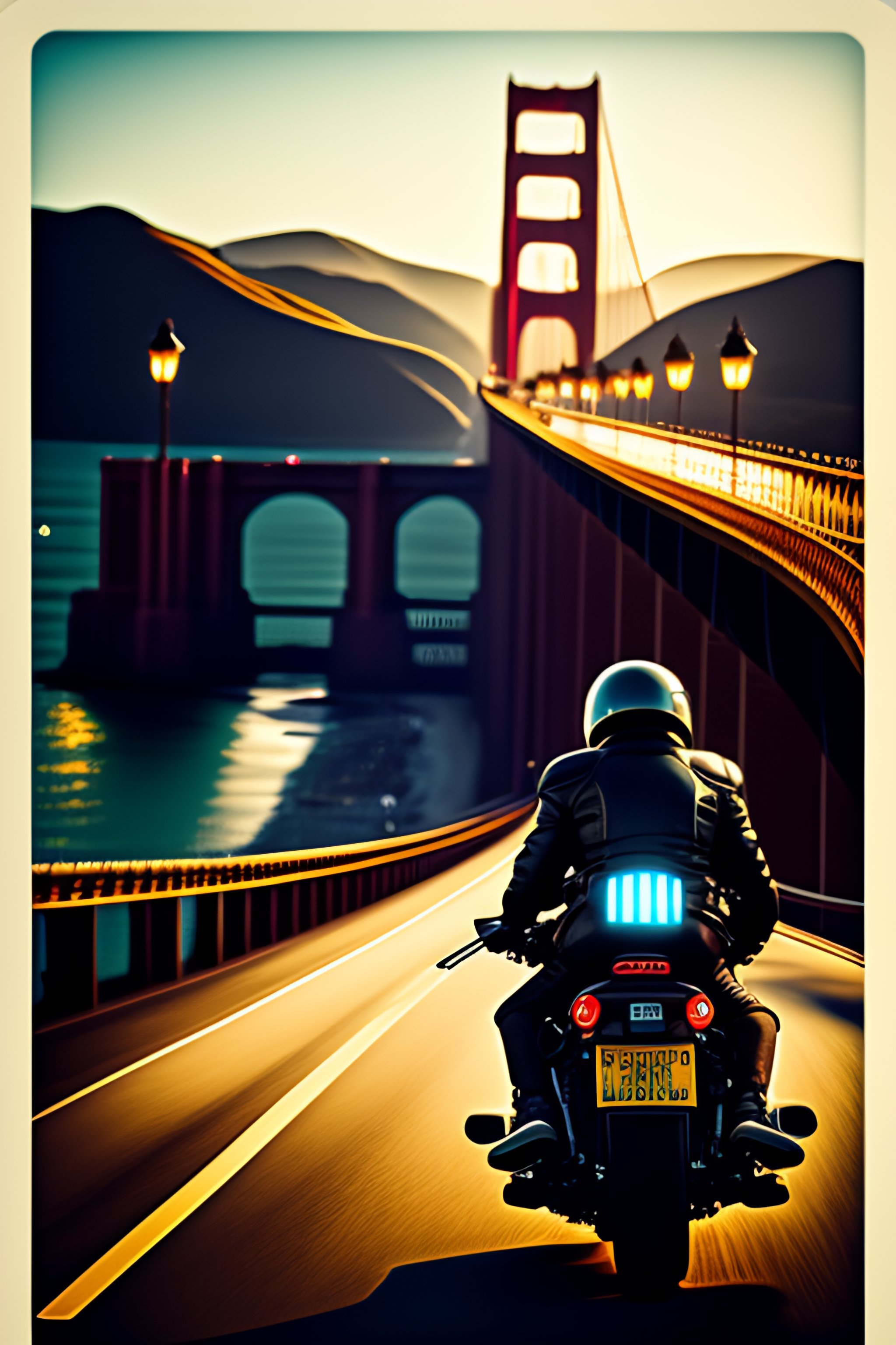 Lexica - Motorcycle rider on golden gate bridge