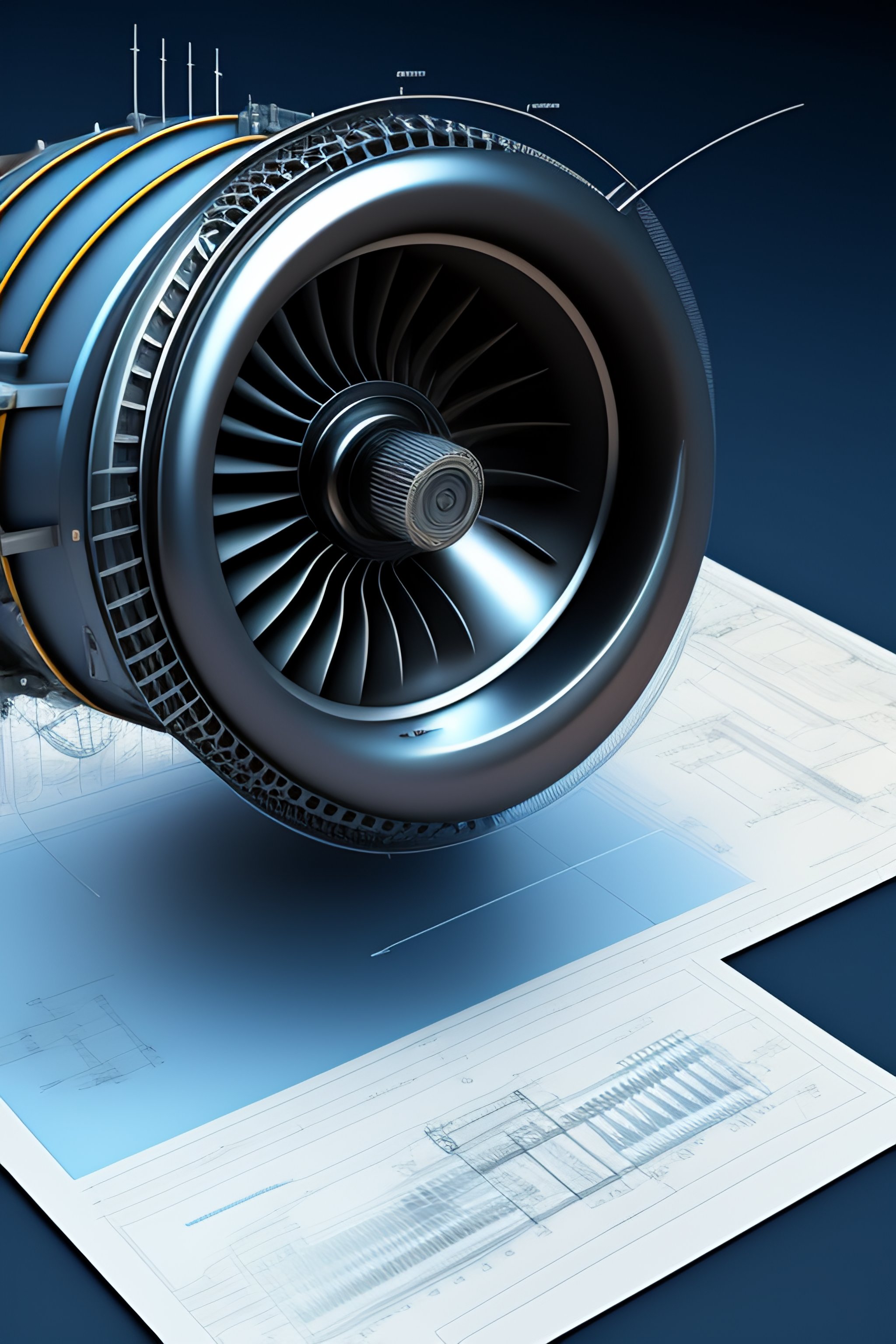 Lexica - Technical illustration: jet engine, wireframe, blueprint