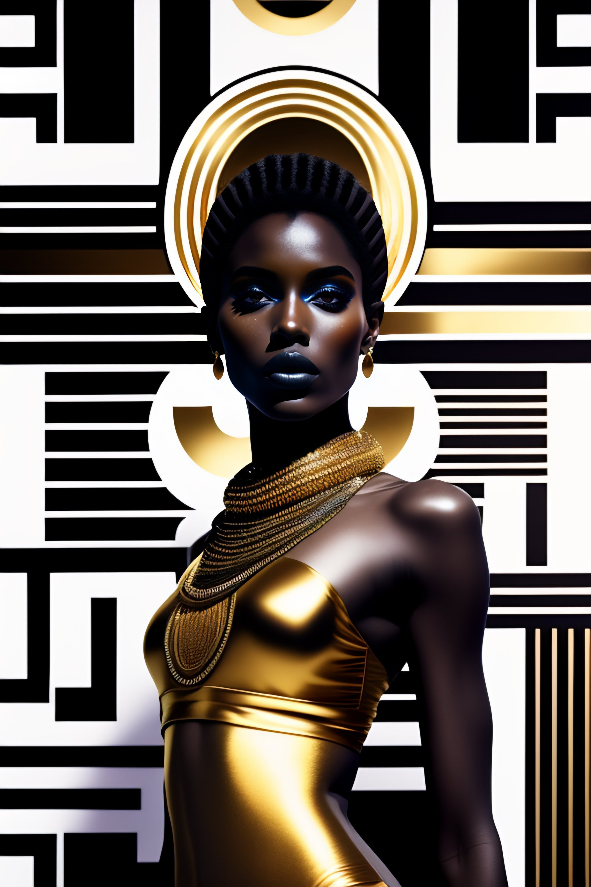 Lexica - Op art, hyper- Arabic black girl in pharaonic body