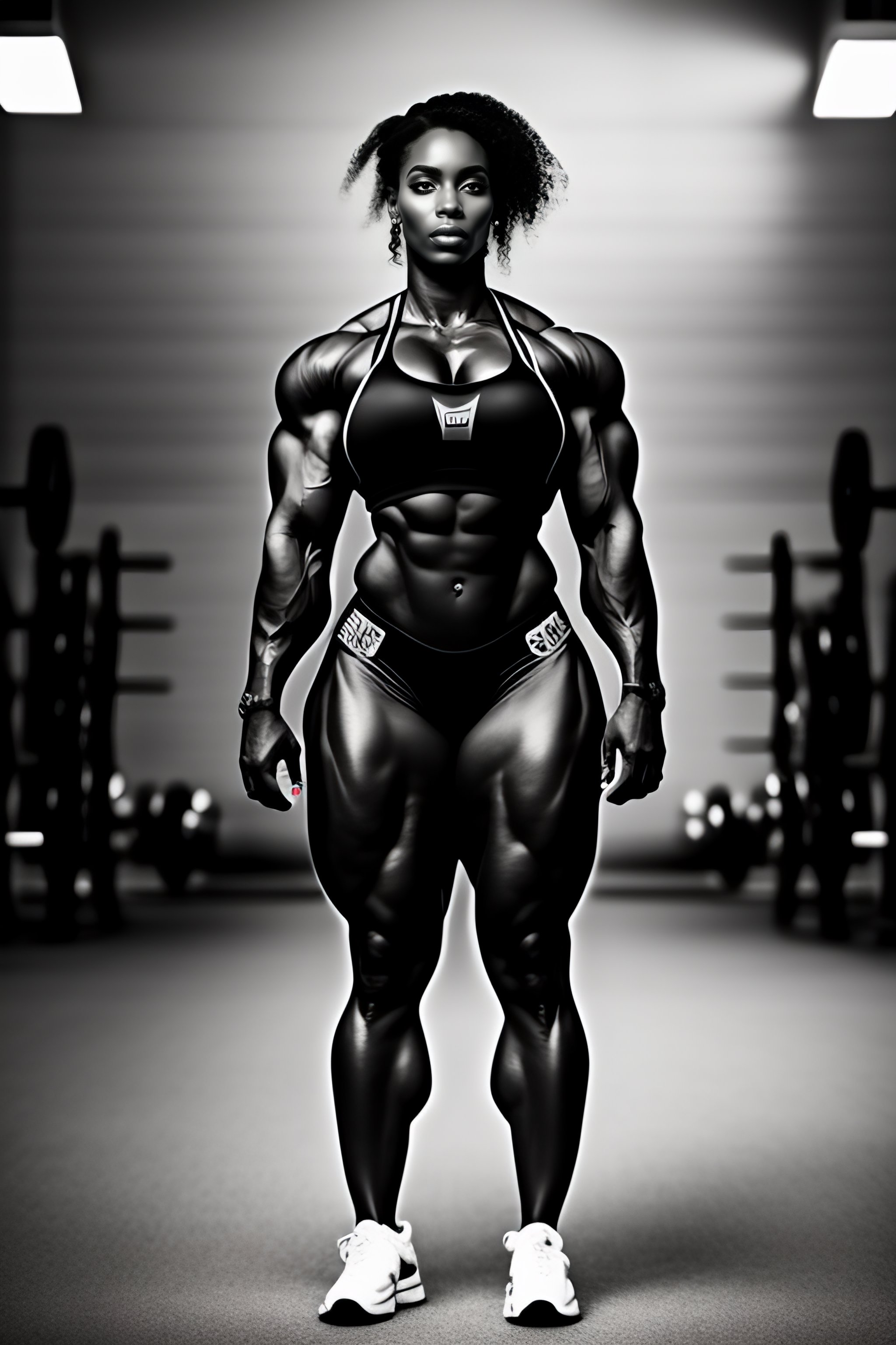 prompthunt: gigachad as woman, full body photo, Ernest Khalimov,  bodybuilder, black and white photograph