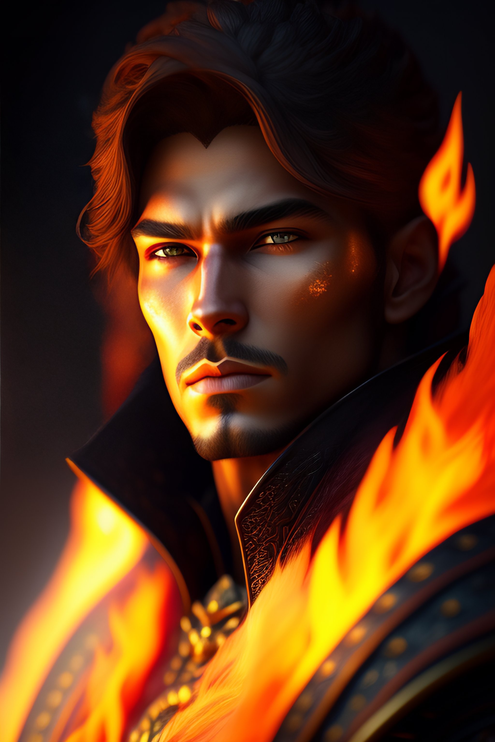 Lexica - Dungeons and dragons male fire mage character closeup portrait ...